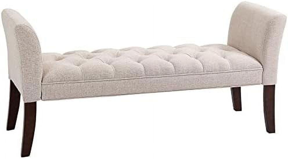 HOMCOM End of Bed Bench with Button Tufted Design, Upholstered Bench with Arms and Solid Wood Legs for Bedroom