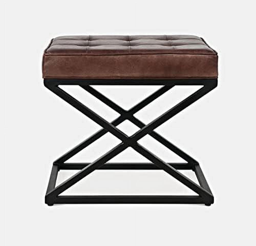 Dark Sienna Genuine Leather Tufted Footstool with Metal Base