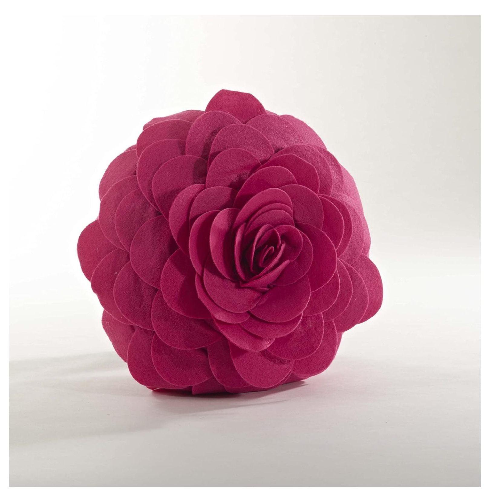 Saro Lifestyle FT095.FU16R 16 in. Rose Flower Design Poly Filled Throw Pillow, Fuchsia