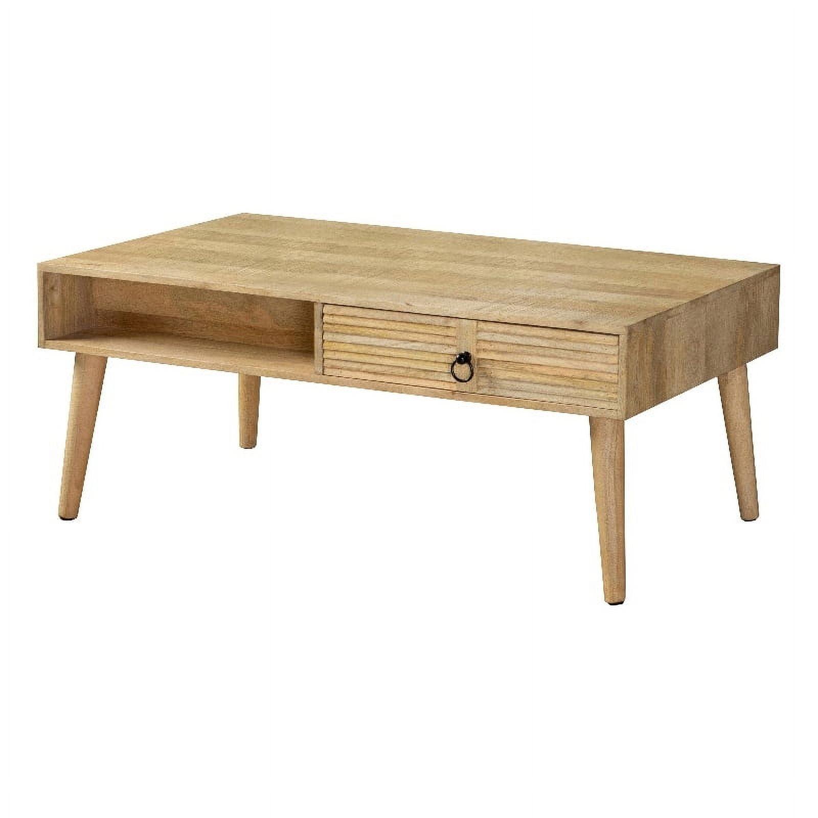 Natural Mango Wood Rectangular Coffee Table with Storage