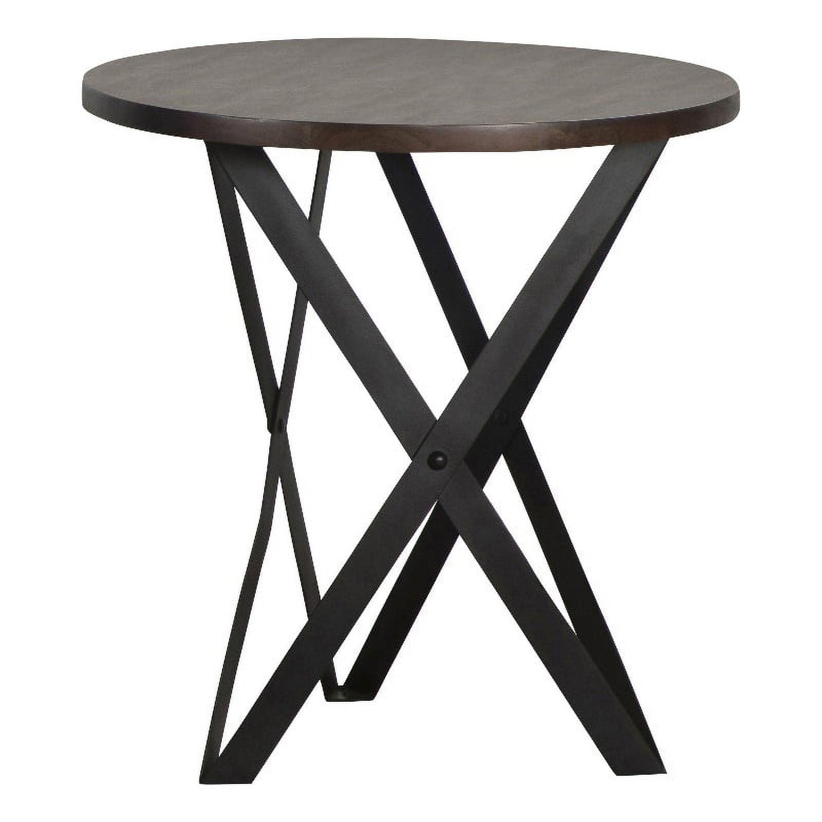 Round Smokey Gray Mango Wood and Black Metal End Table