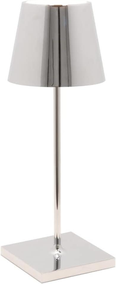Zafferano Poldina Pro Mini Table Lamp Color: Glossy Chrome in Aluminum, IP54 Protection, Contact Charging Base Included, 11, USA Plug