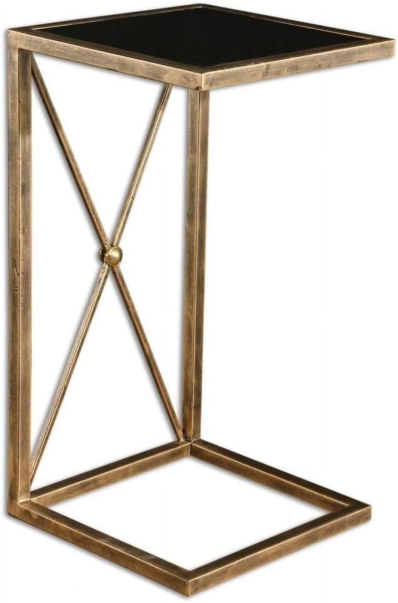 Uttermost Modern Glam Iron Square Accent Side End Table 13" Wide Gold Tempered Black Glass Tabletop for Living Room Bedroom House