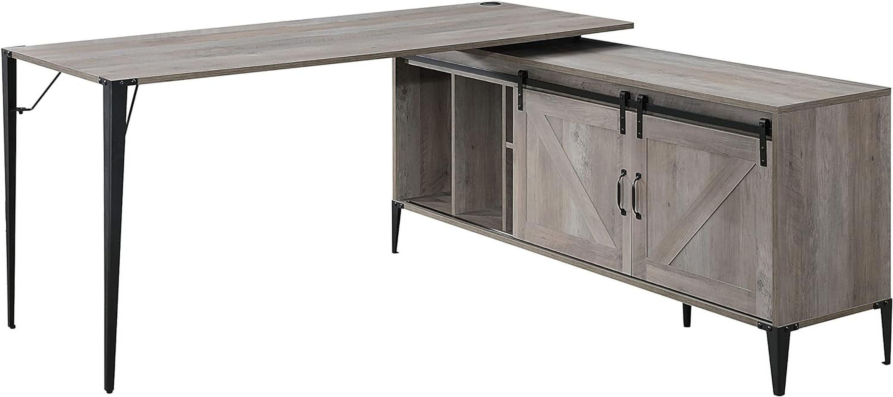 65" Zakwani L Writing Desk Gray Oak/Black Finish - Acme Furniture: Enclosed Storage, Metal Frame, Office Furniture