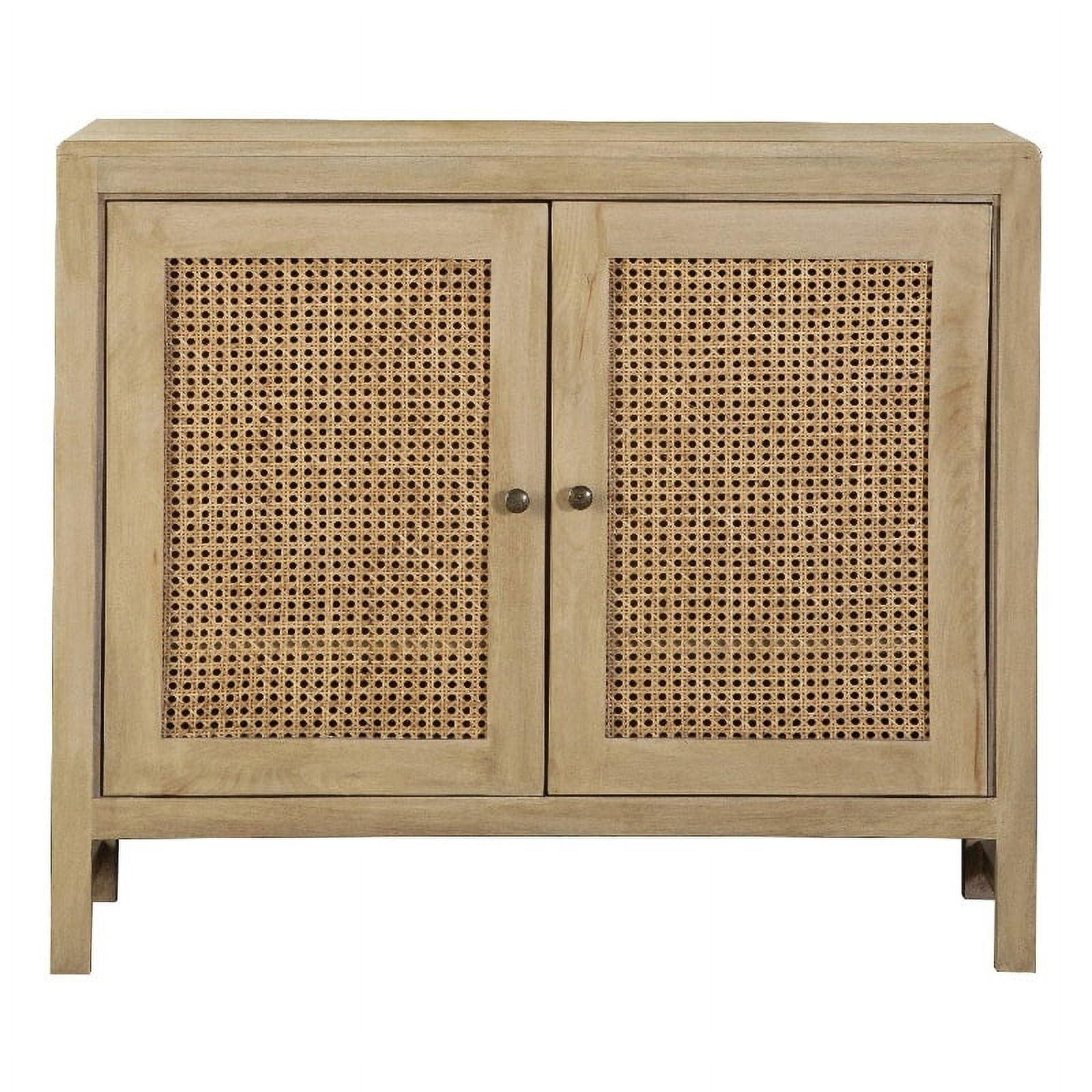 Natural Mango Wood and Cane Accent Cabinet with Adjustable Shelving