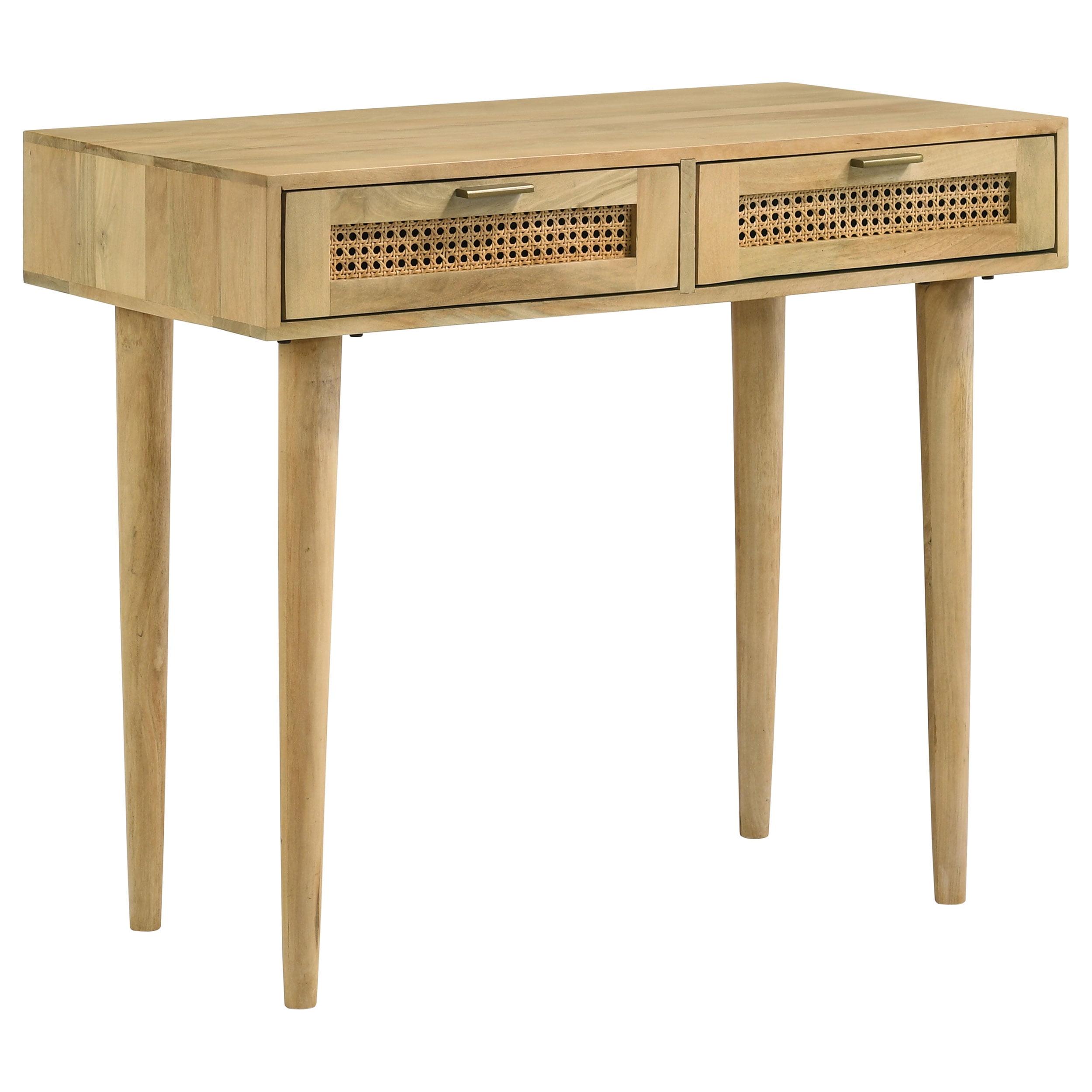 Natural Mango Wood 2-Drawer Writing Desk with Cane Panels