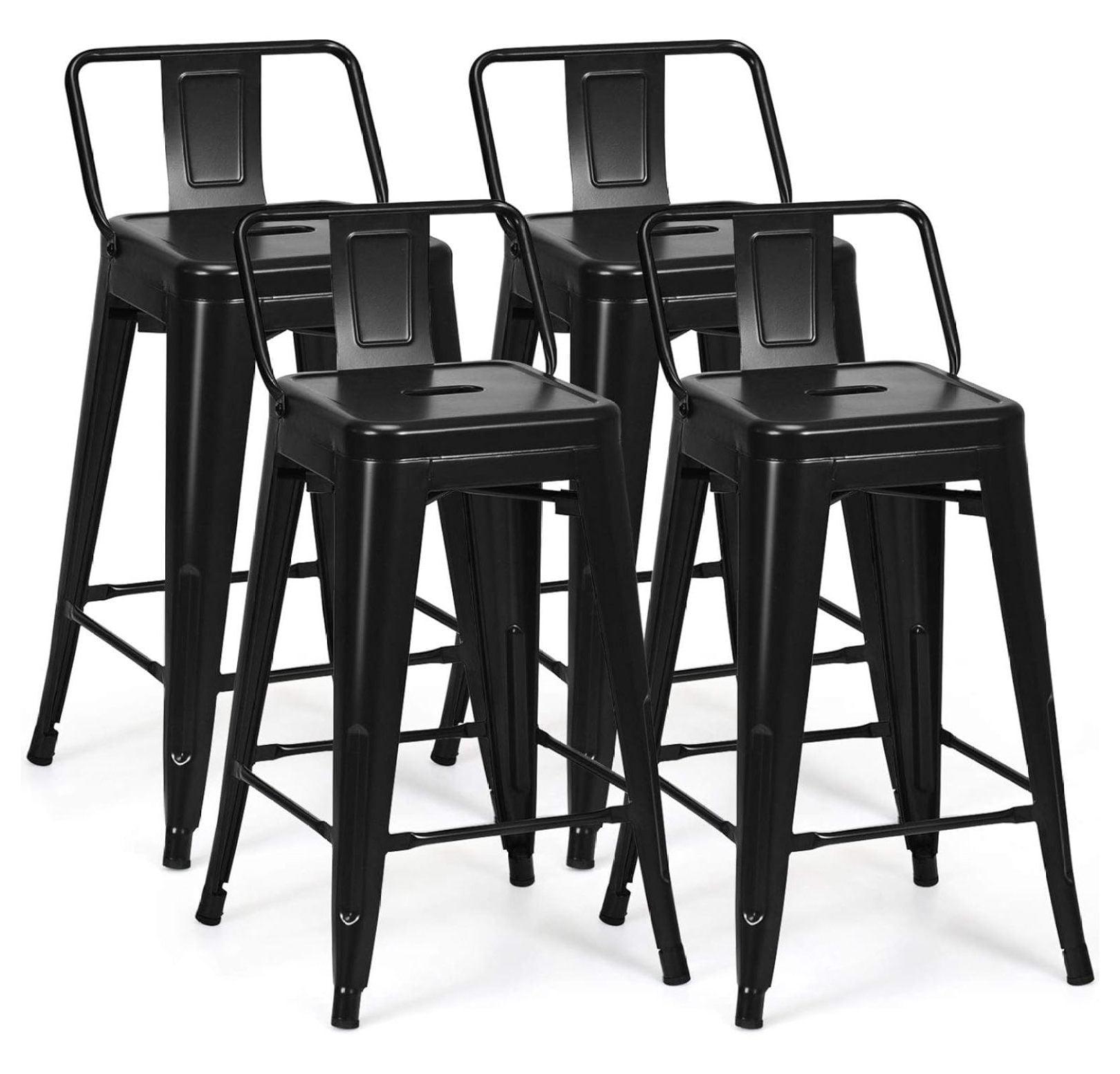 Set of 4 Black Metal Backless Bar Stools with Footrest