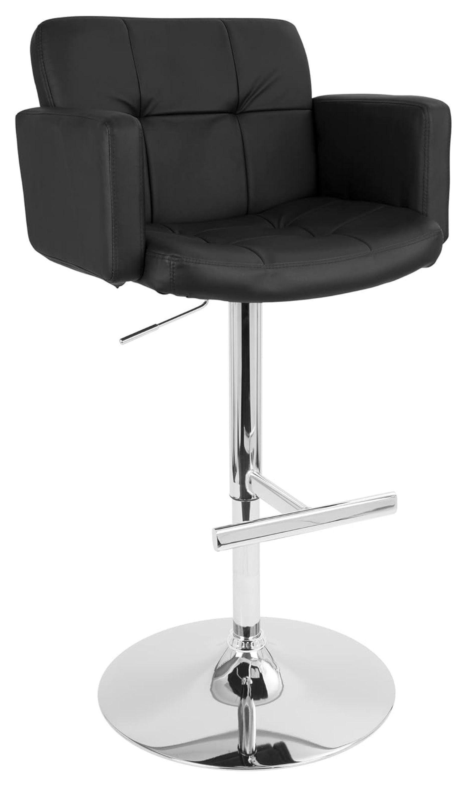 Black Adjustable Swivel Bar Stool with Chrome Base