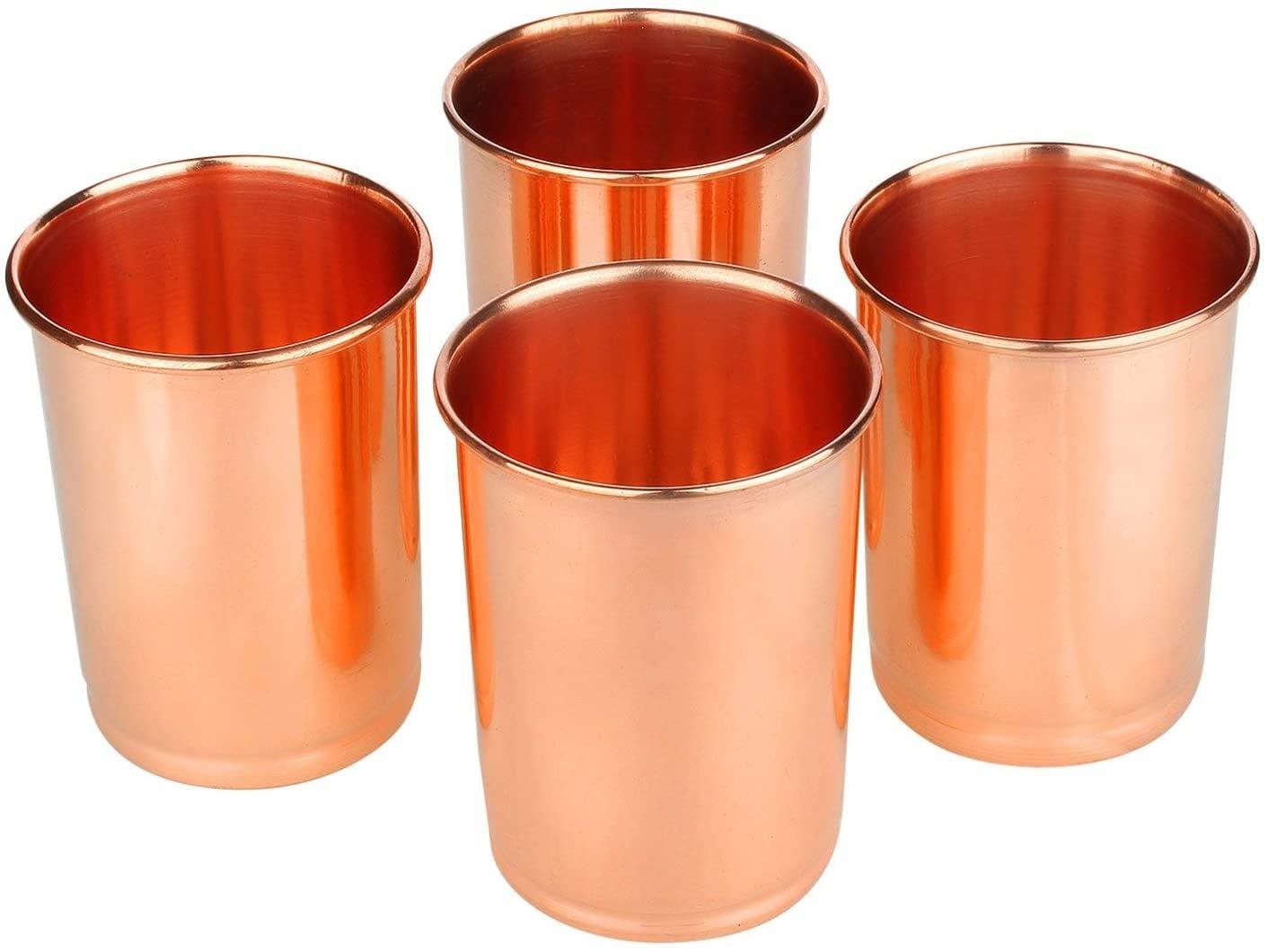 Drinking Glass Copper Glass 100% Pure Copper Tumbler Health Healing Set of 4 300ml