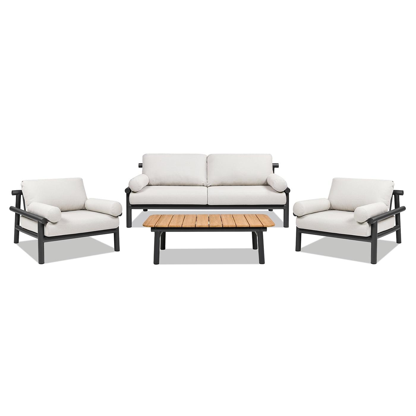 Zara 4-Piece Beige Aluminum and Teak Patio Set