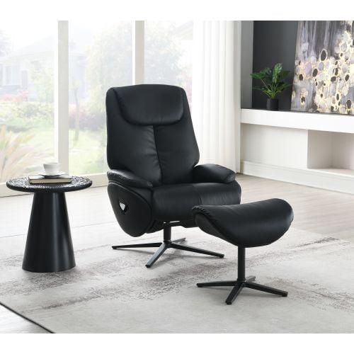 Black Leather Swivel Accent Chair with Ottoman