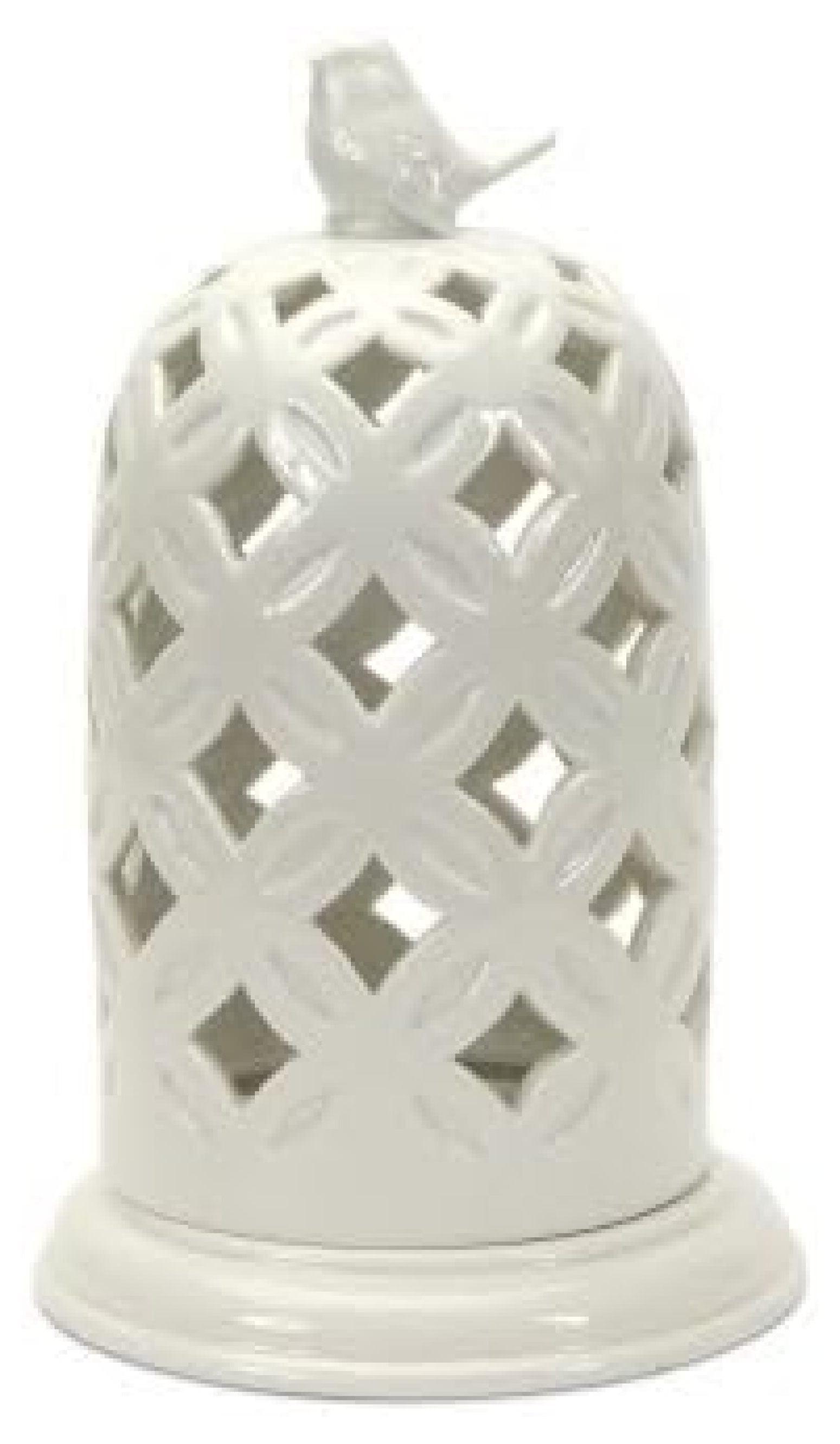 White Ceramic Garden Lattice Bird Dome Candle Holder