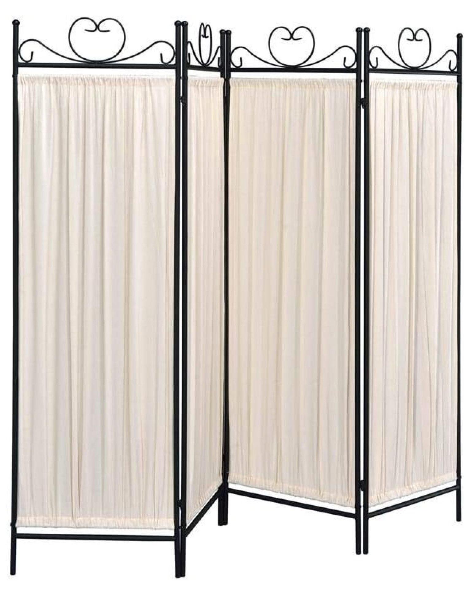 Beige and Black Transitional 4-Panel Folding Screen