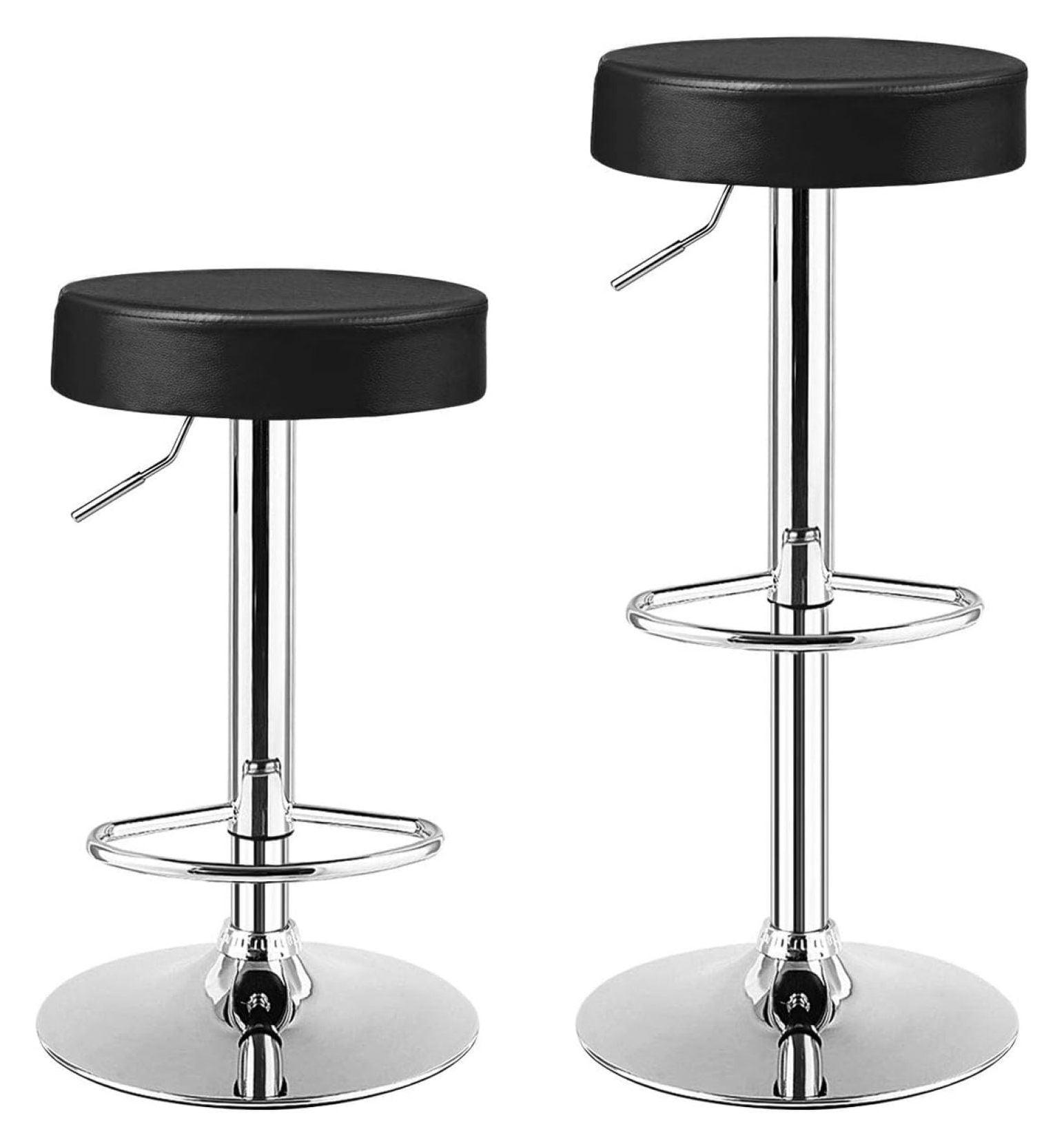 WATERJOY Adjustable Round Bar stools Set of 2, PU Seat Swivel Bar Stool with footrest