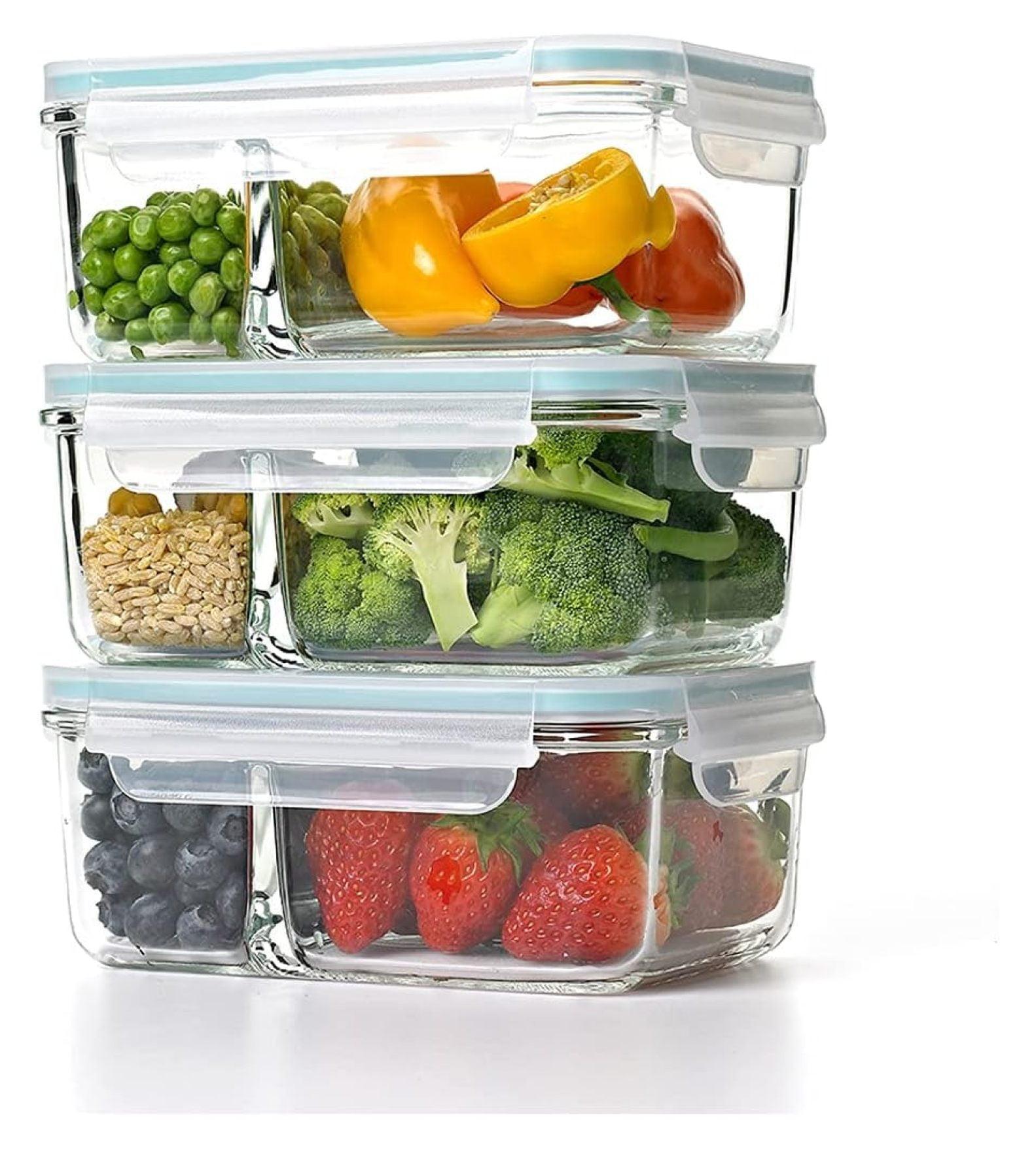 Clear Tempered Glass 3-Piece Divided Food Storage Set