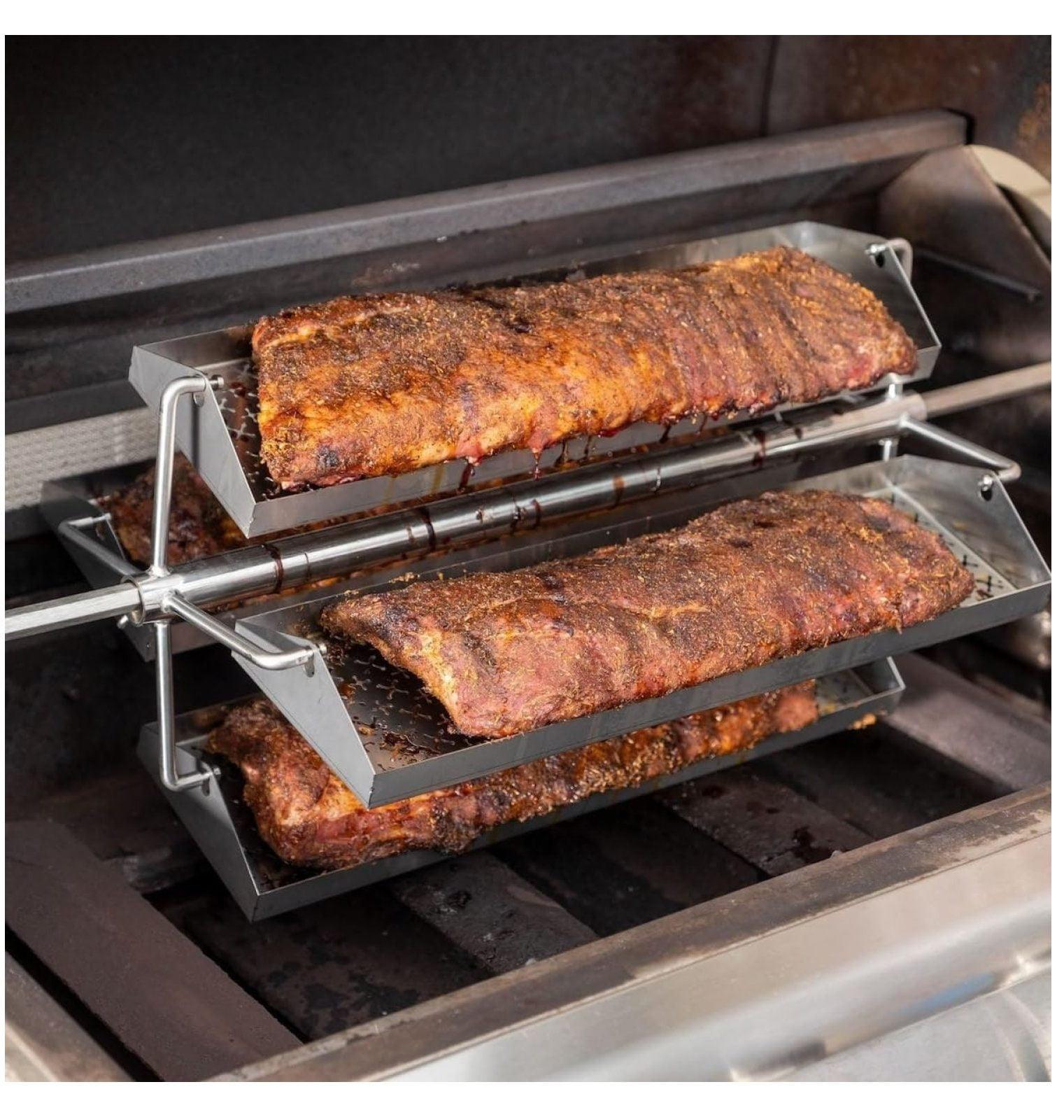 Stainless Steel Rotating BBQ Grill Rib Trays
