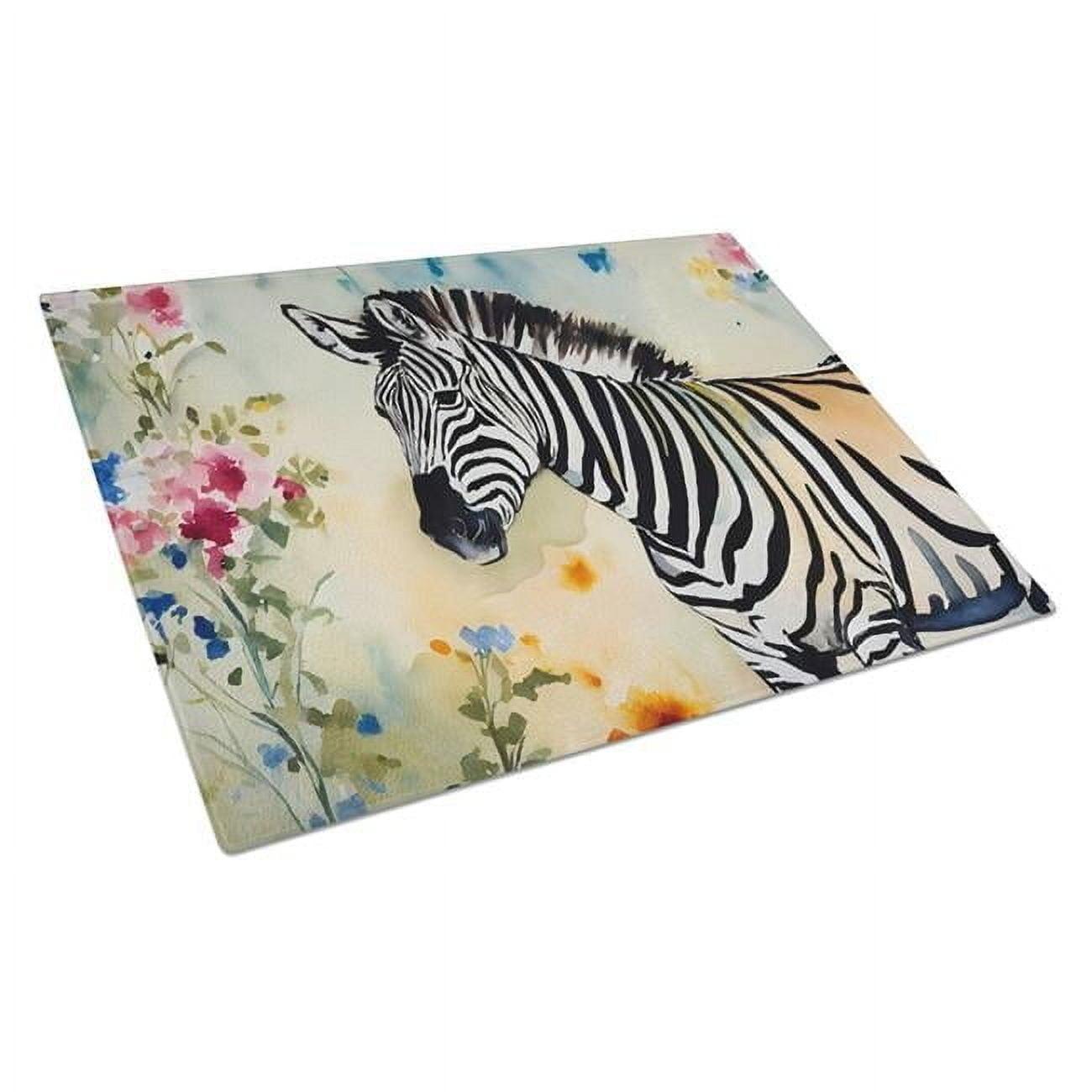 Large Zebra Tempered Glass Cutting Board with Floral Design