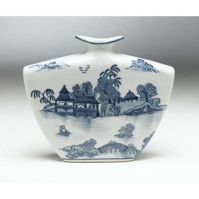 Zeckos AA Importing 59725 Flat Blue And White Vase