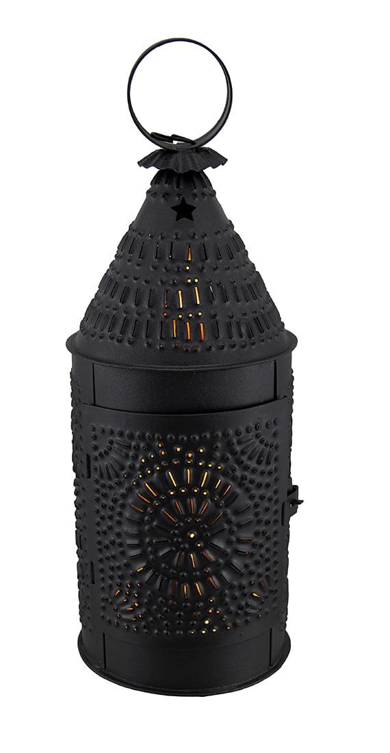 Zeckos Antique Blackened Finish Punched Tin Bakers Candle Lantern 14 inch