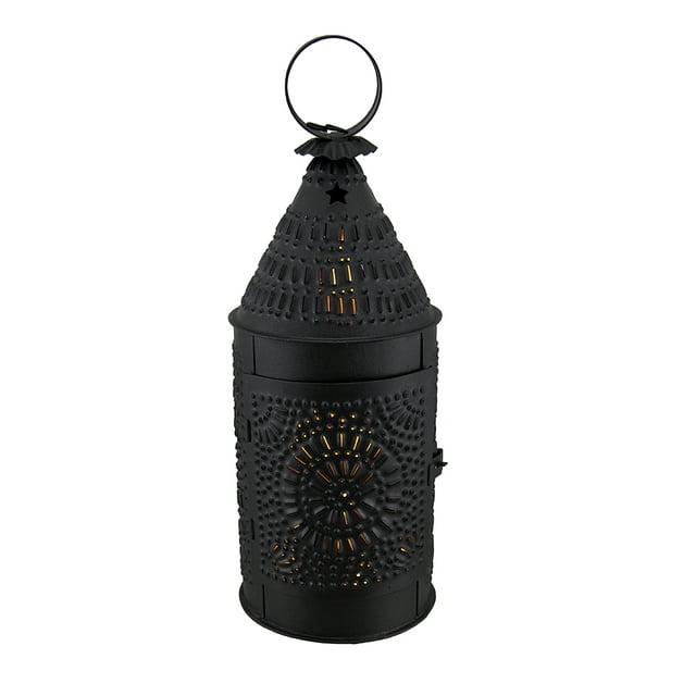 X 5" Smokey Black Tin Baker's Lantern With Ornate Punched Design