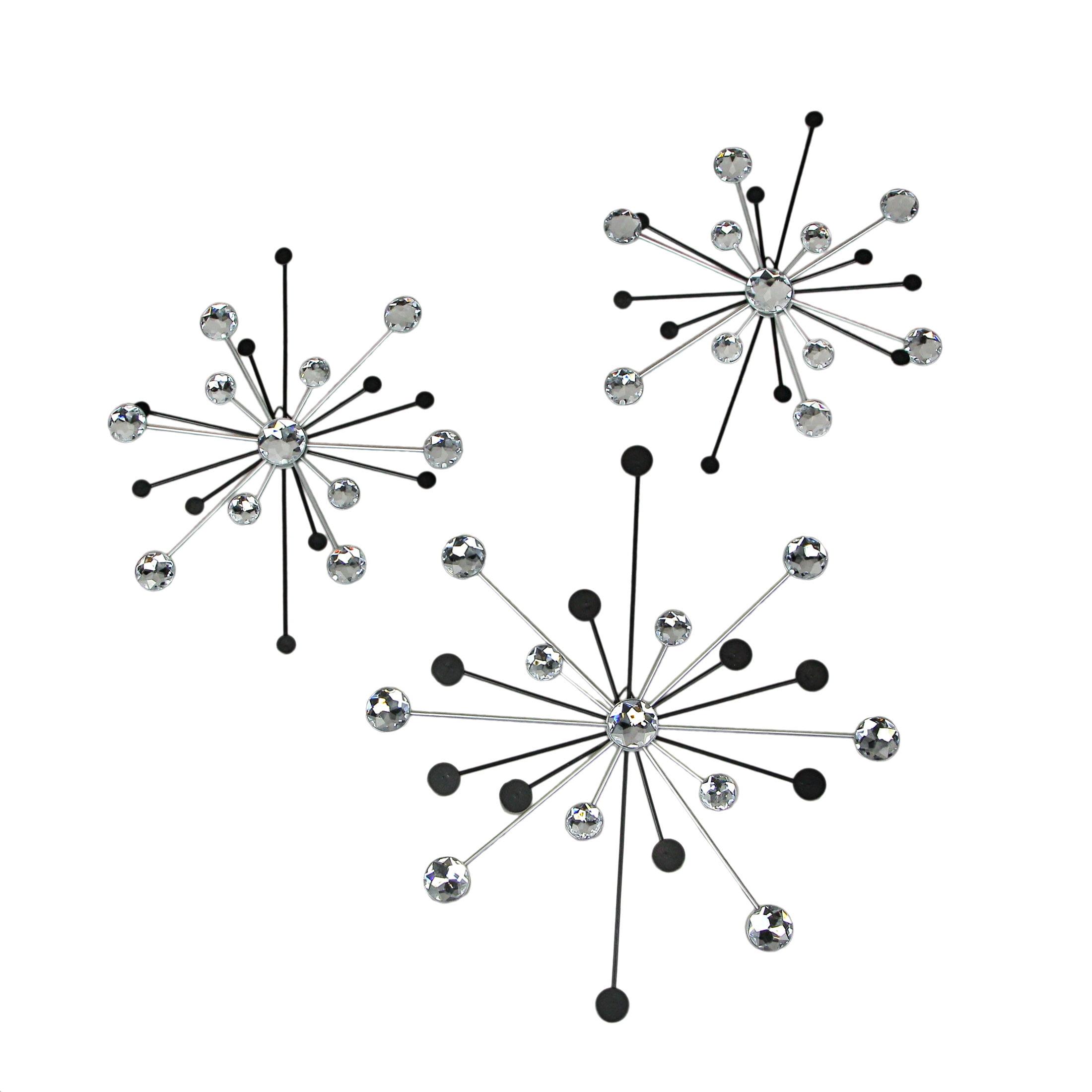 Black and Silver Metal Jeweled Atomic Starburst Wall Art Set