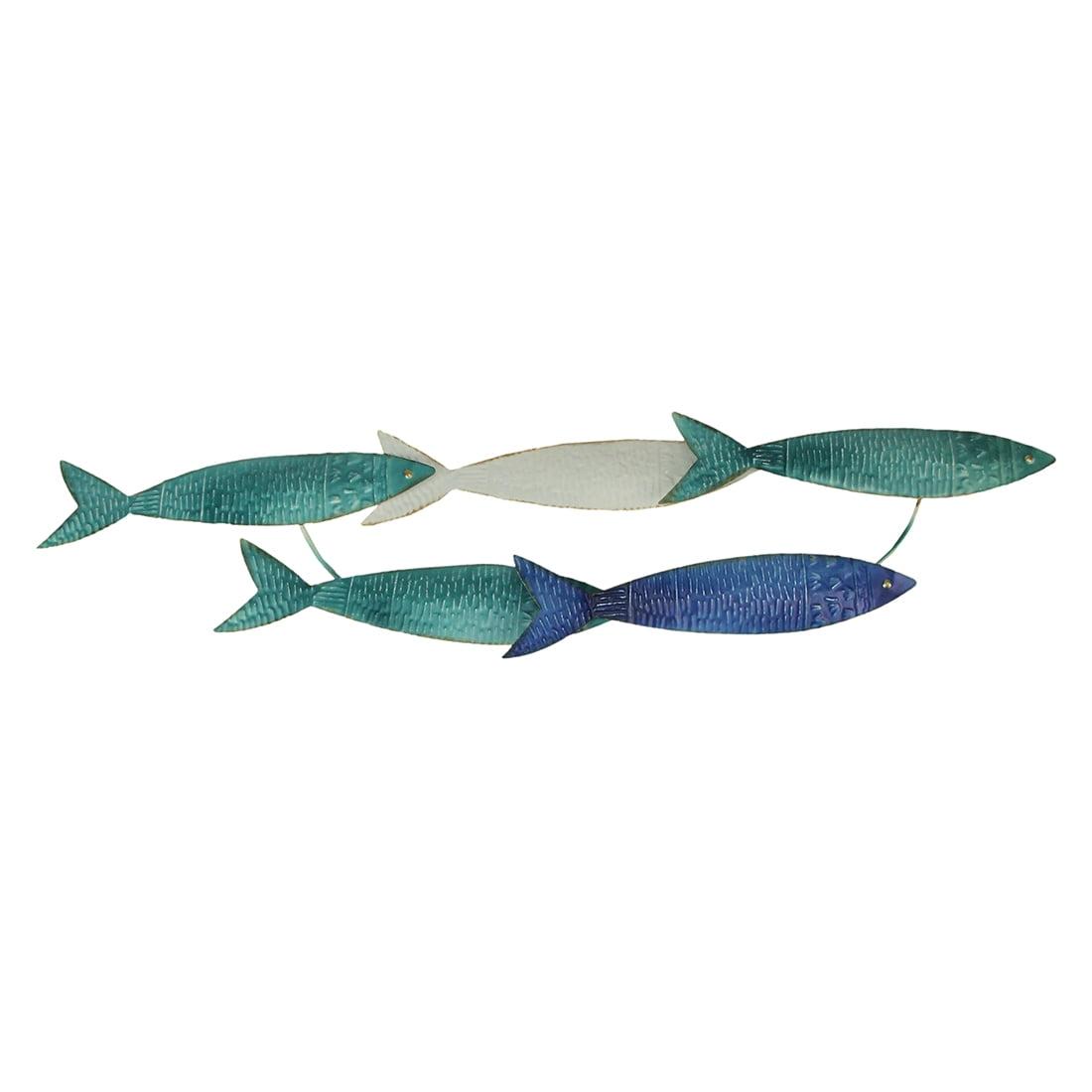 Blue and White Metal Coastal Fish Wall Sculpture 34 Inch