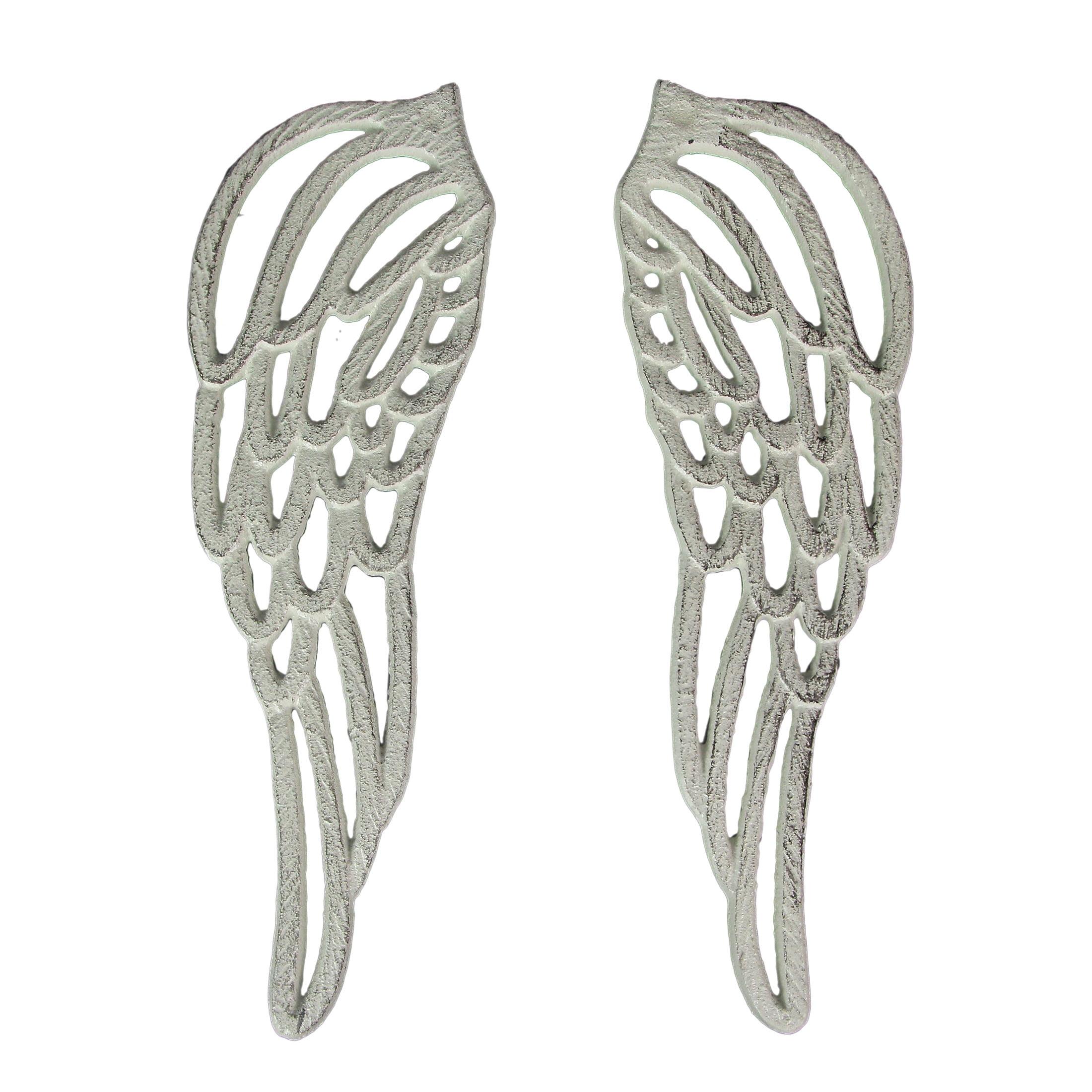 Zeckos Cast Iron Angel Wings Wall Sculpture White Set of Two