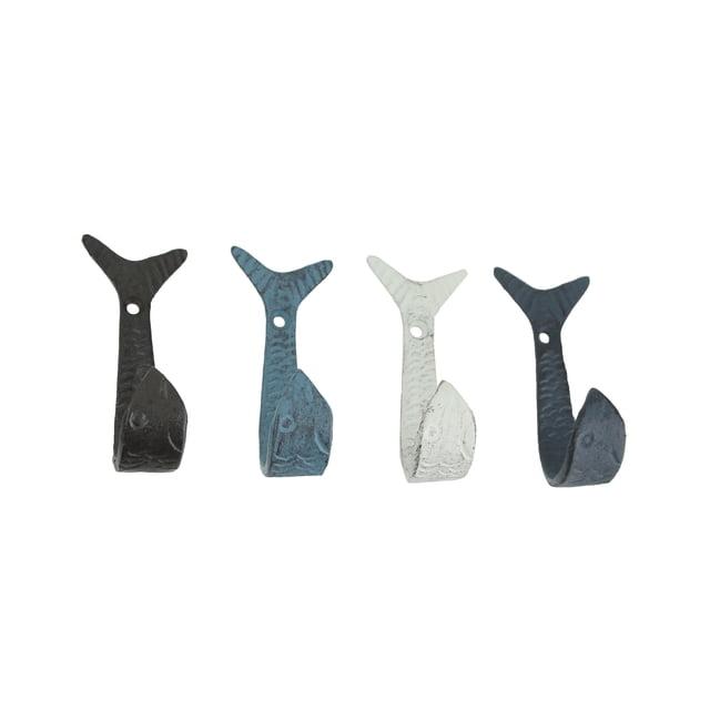 Zeckos Cast Iron Flipping Fish Wall Hooks Coastal Decor Hanger Set of 4