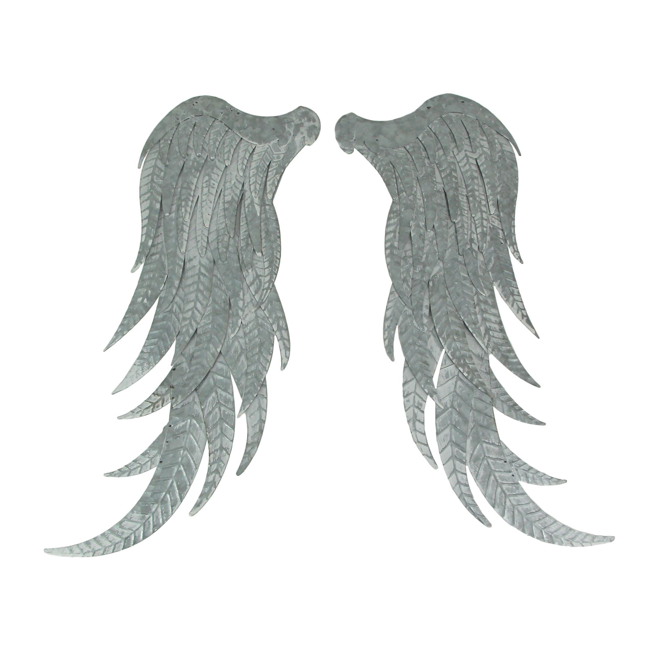 Galvanized Metal Angel Wings Wall Art Set, 23 Inches