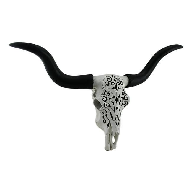 Black and White Resin Longhorn Steer Skull Wall Decor