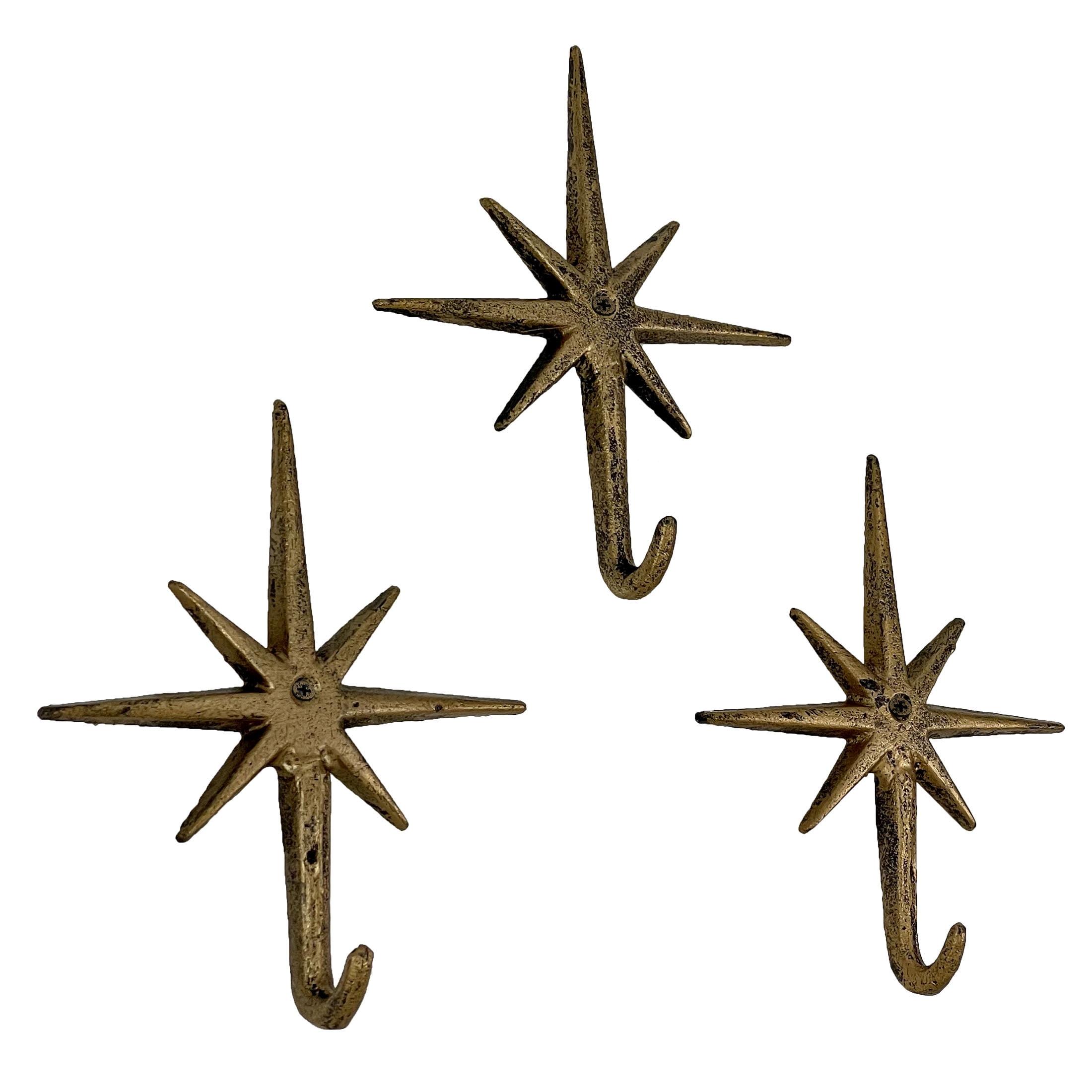 Zeckos Set of 3 Gold Finish Cast Iron Atomic Starburst Wall Hooks - Gold - Size 6.75 inch