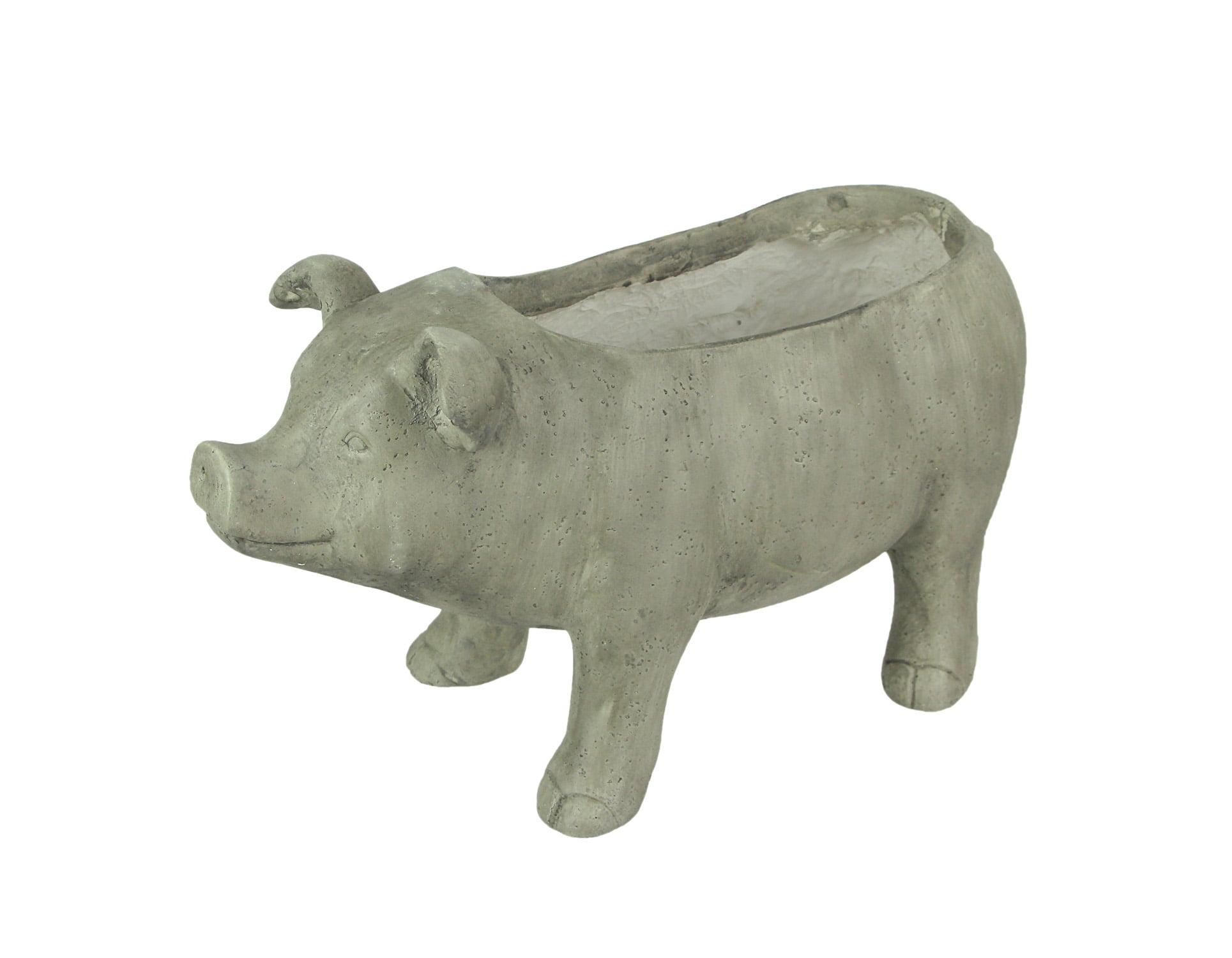 Zeckos Weathered Gray Resin Smiling Pig Planter Outdoor Décor 17 inch