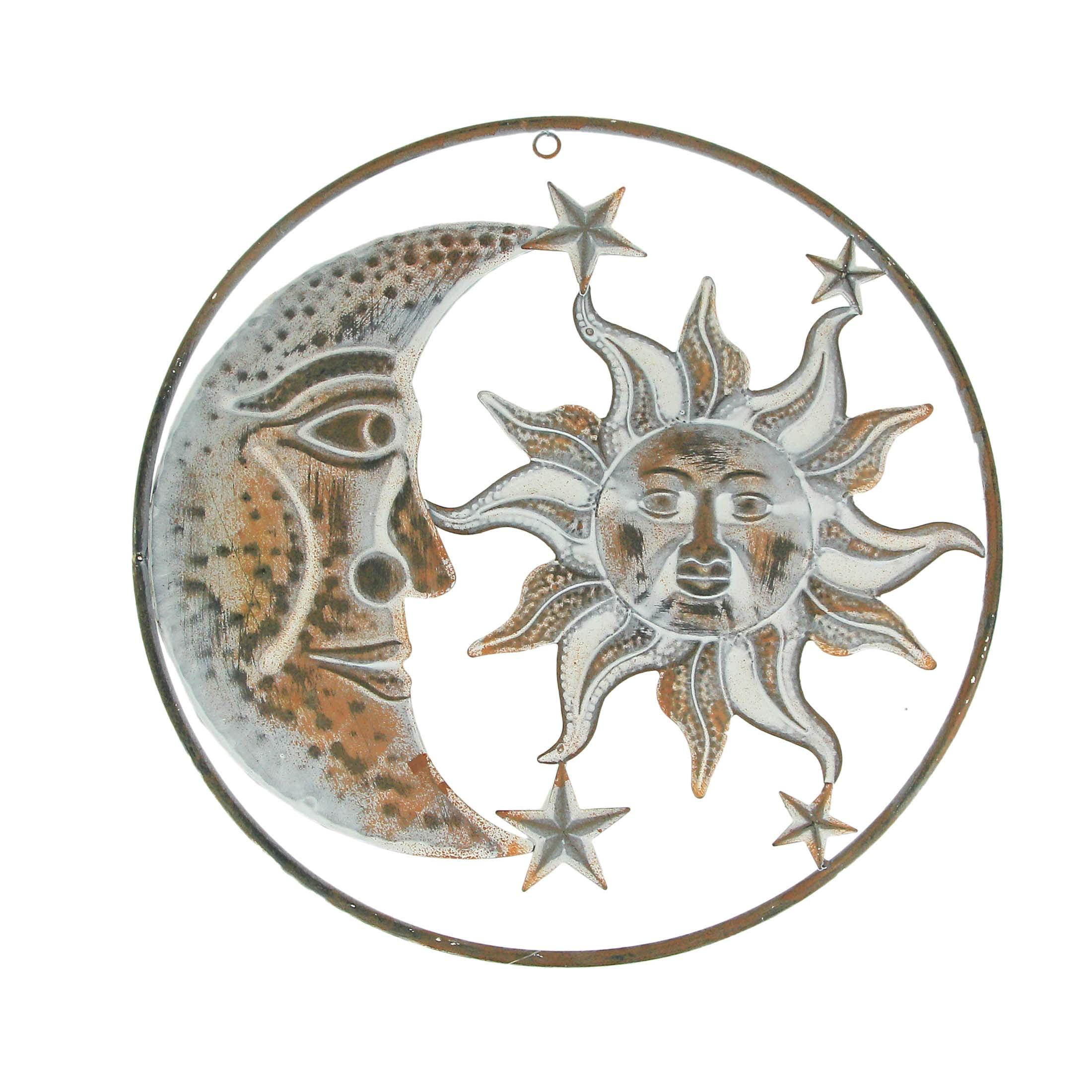 Rustic White Metal Sun Moon Stars Celestial Wall Art 16.5 Inch