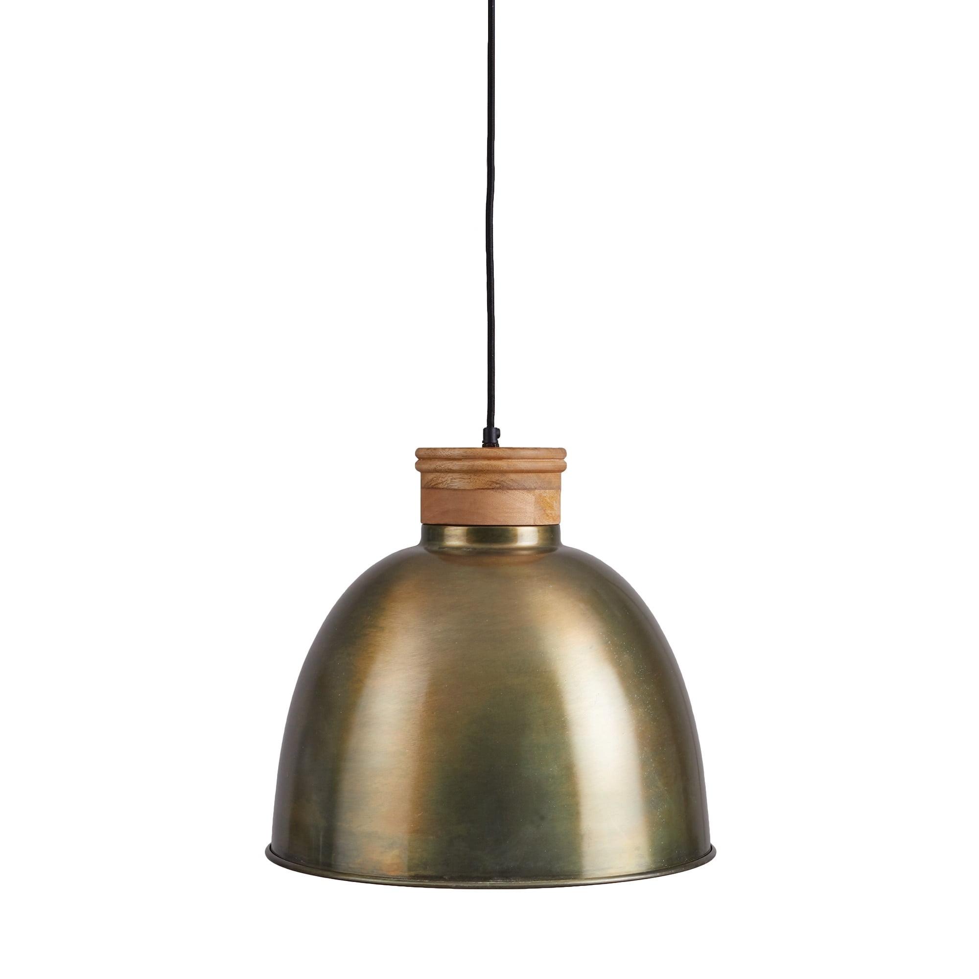 Antique Brass and Wood 17" Pendant Light