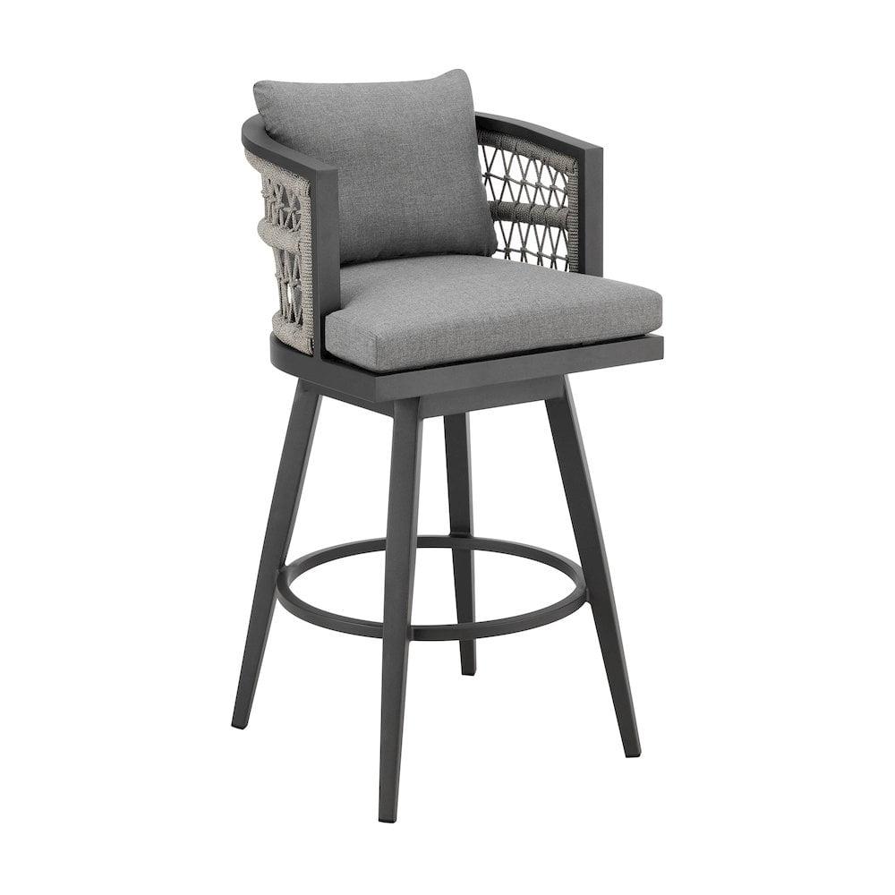 Zella Outdoor Swivel Bar or Counter Stool in Aluminum with Rope and Cushions