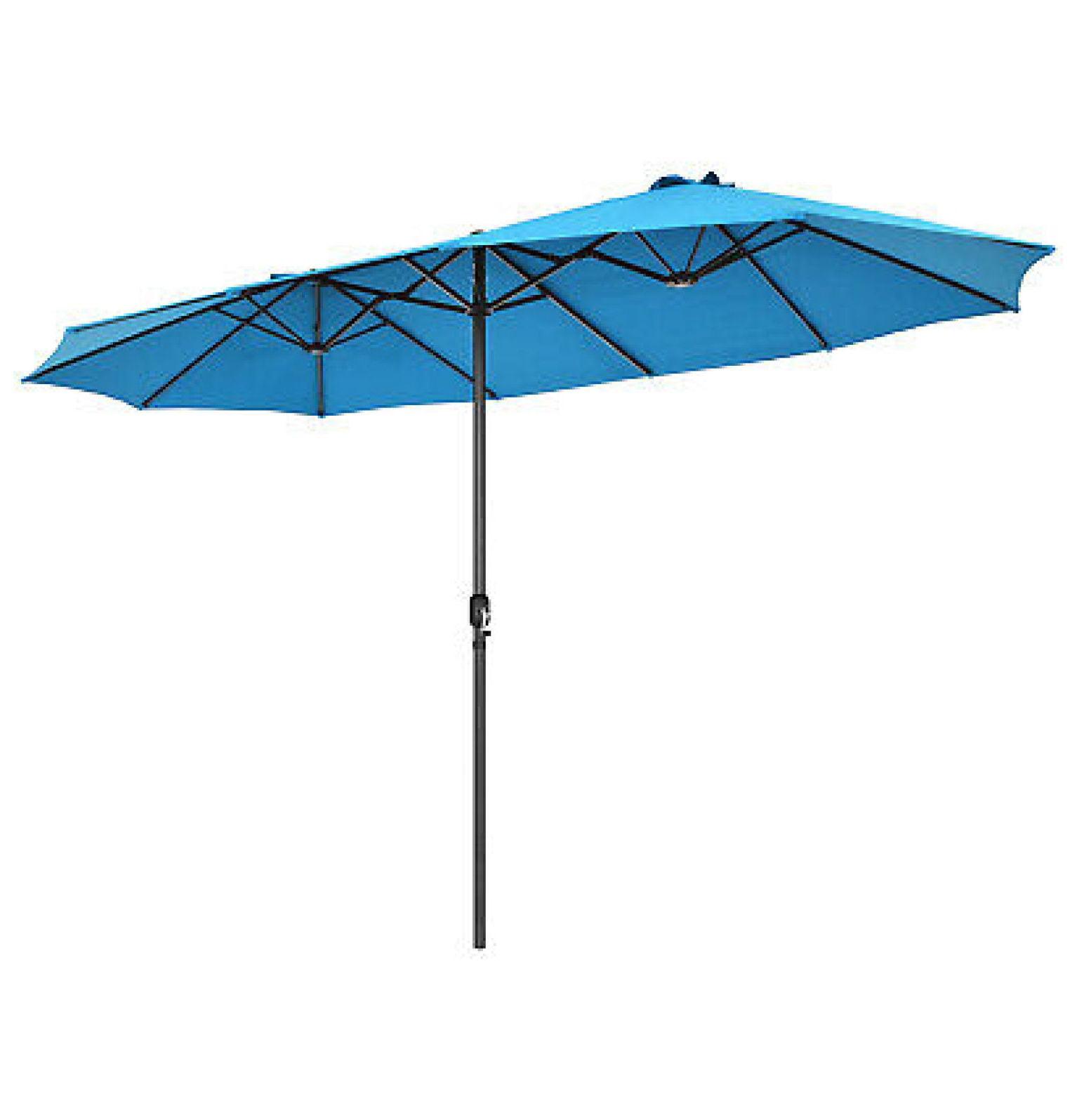 Costway 15FT Patio Double-Sided Umbrella Crank Outdoor Garden Market Sun Shade Blue