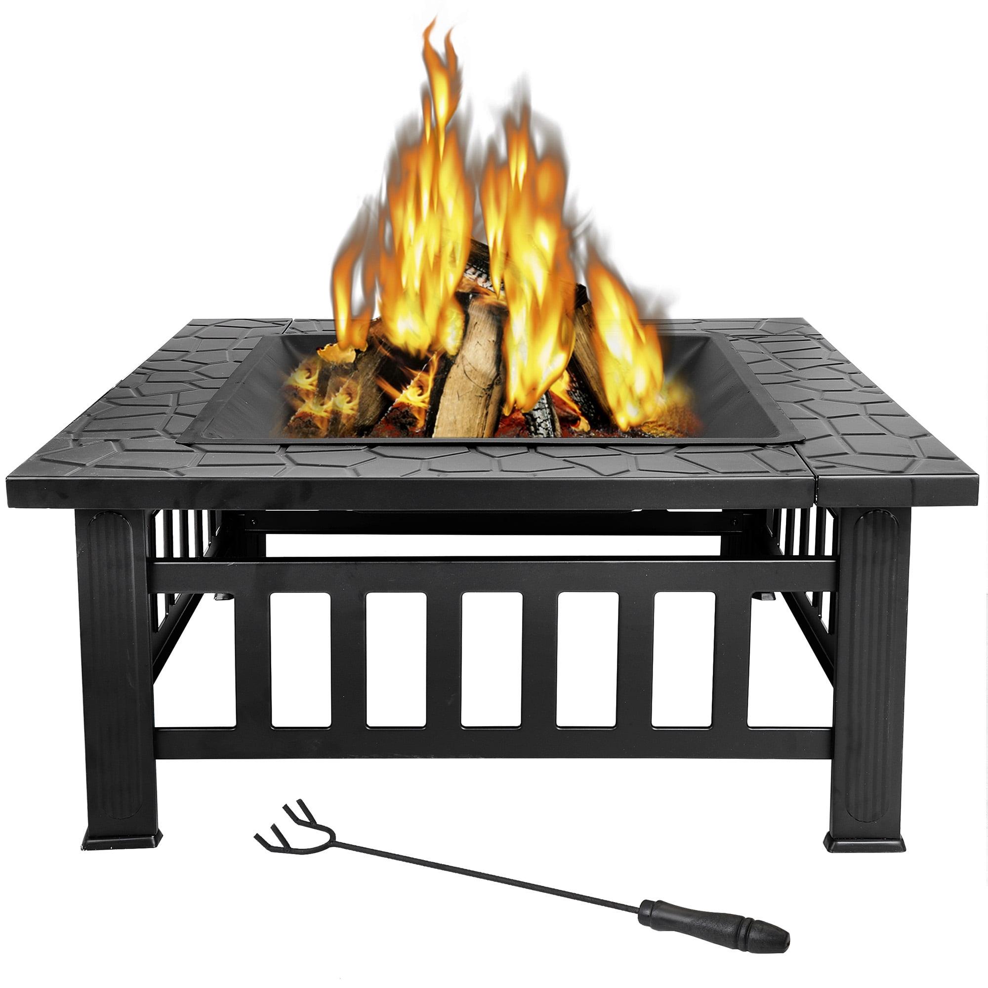 32" Black Steel Square Wood Burning Fire Pit