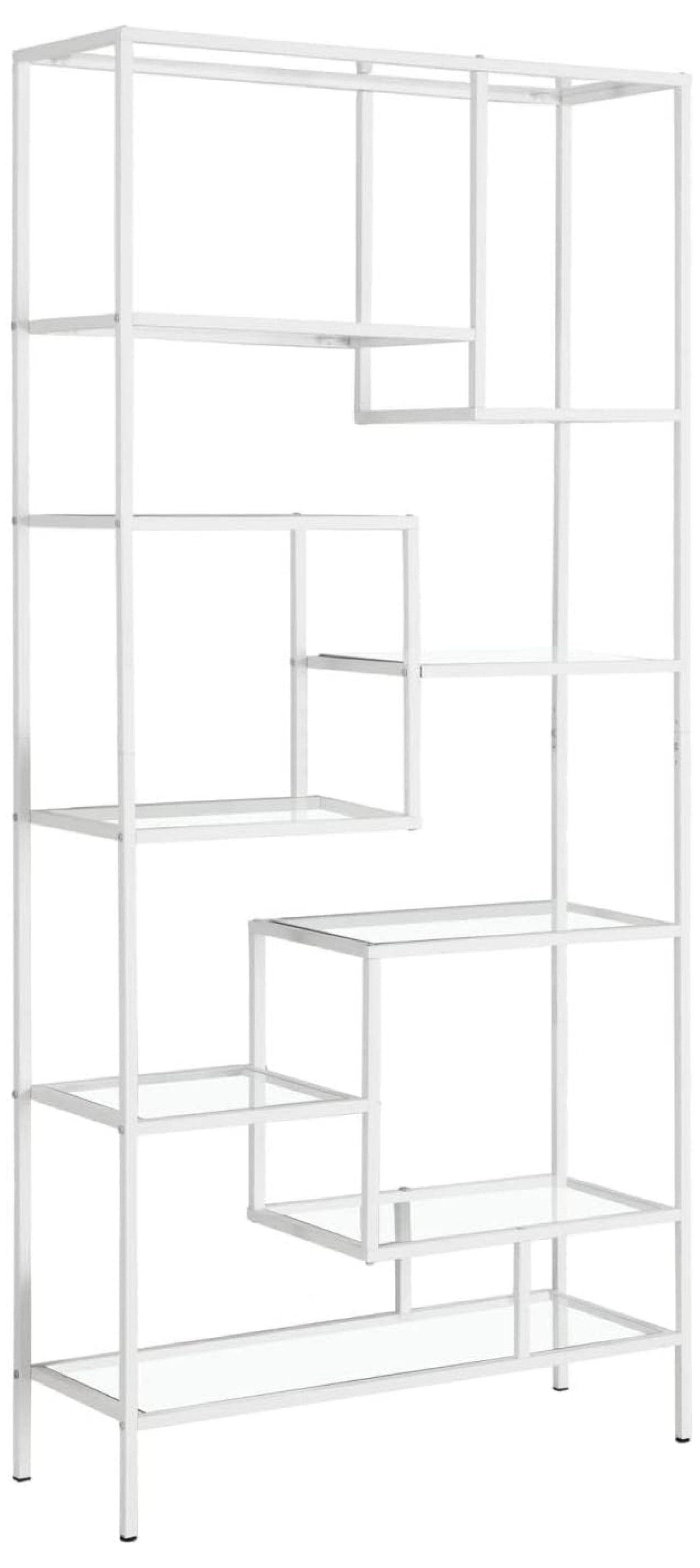 Monarch 72" White Metal and Glass Asymmetrical Bookcase