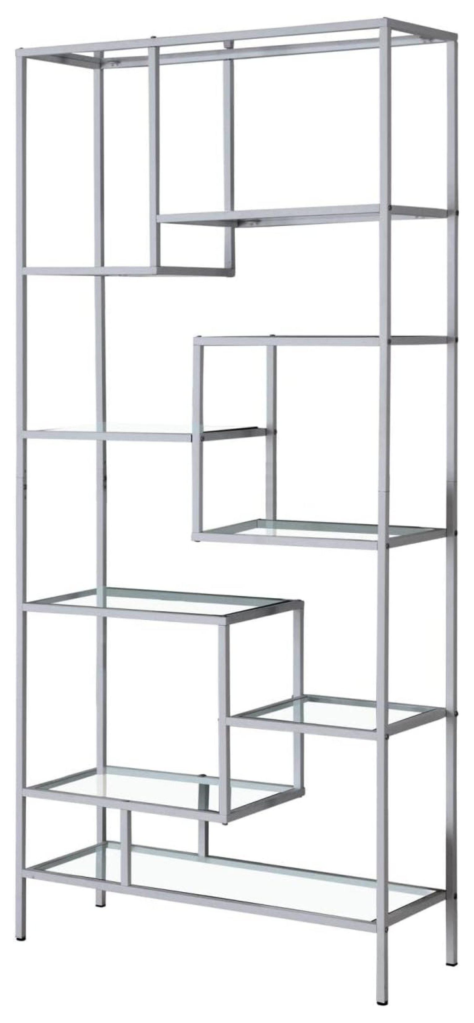 72" Silver Metal and Tempered Glass Asymmetrical Bookcase