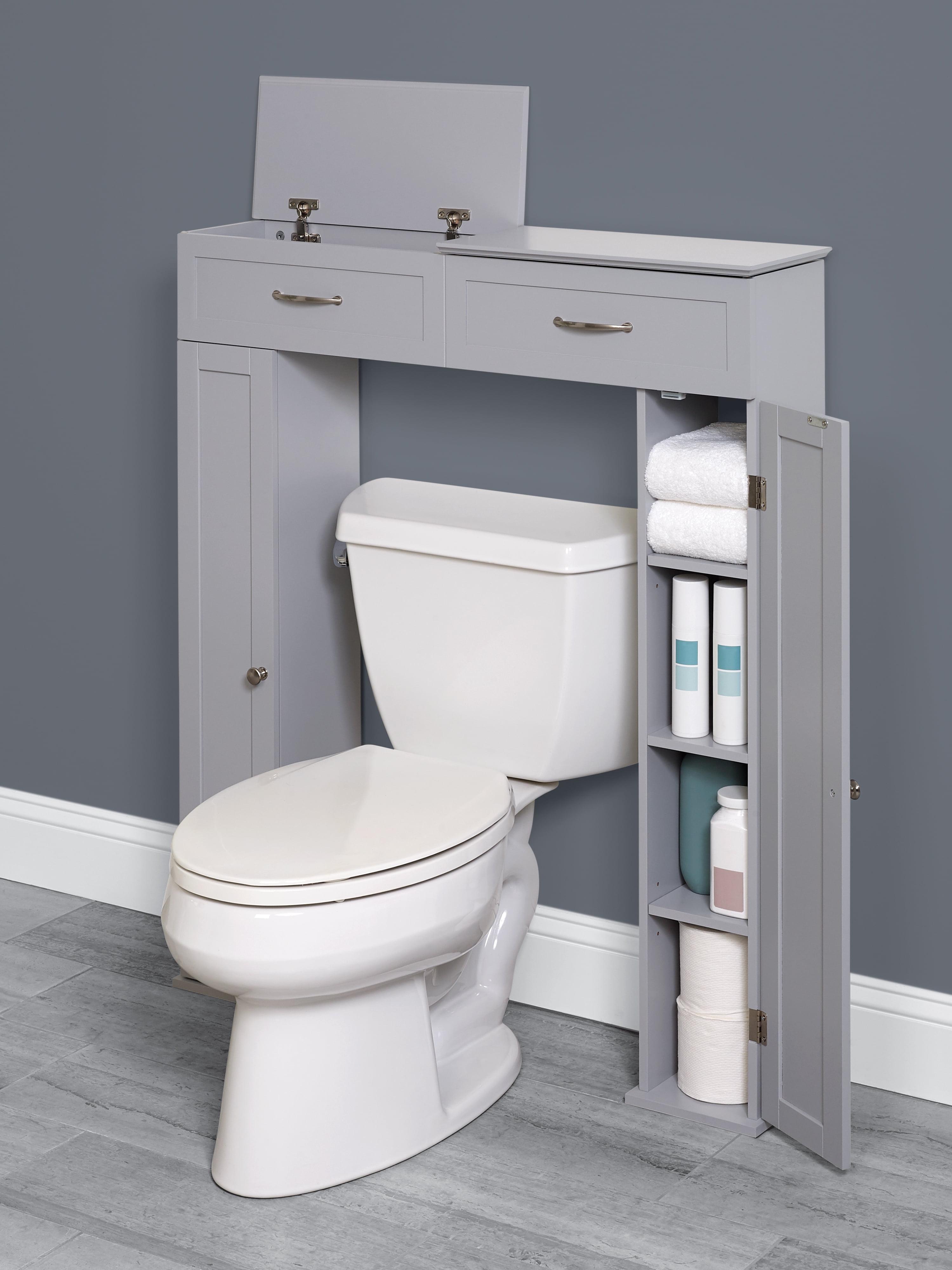 Gray Adjustable Over-the-Toilet Storage Cabinet with Doors