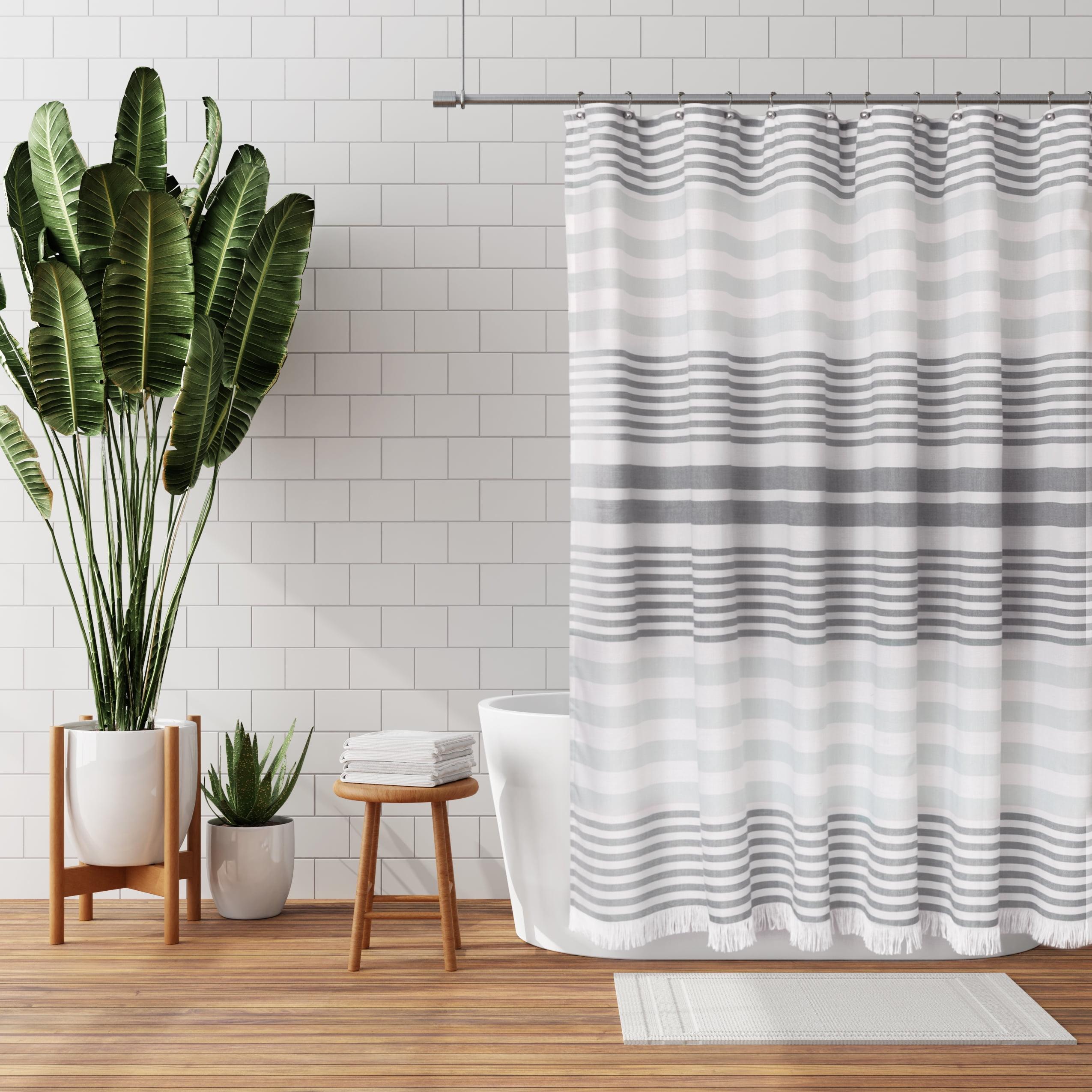 Zenna Home Grey Striped Polyester Shower Curtain with Fringe