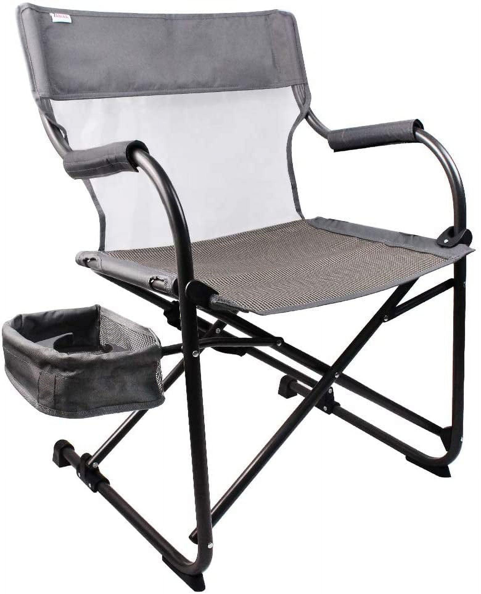 Gray Foldable Camping Director's Chair with Mesh Back and Side Basket