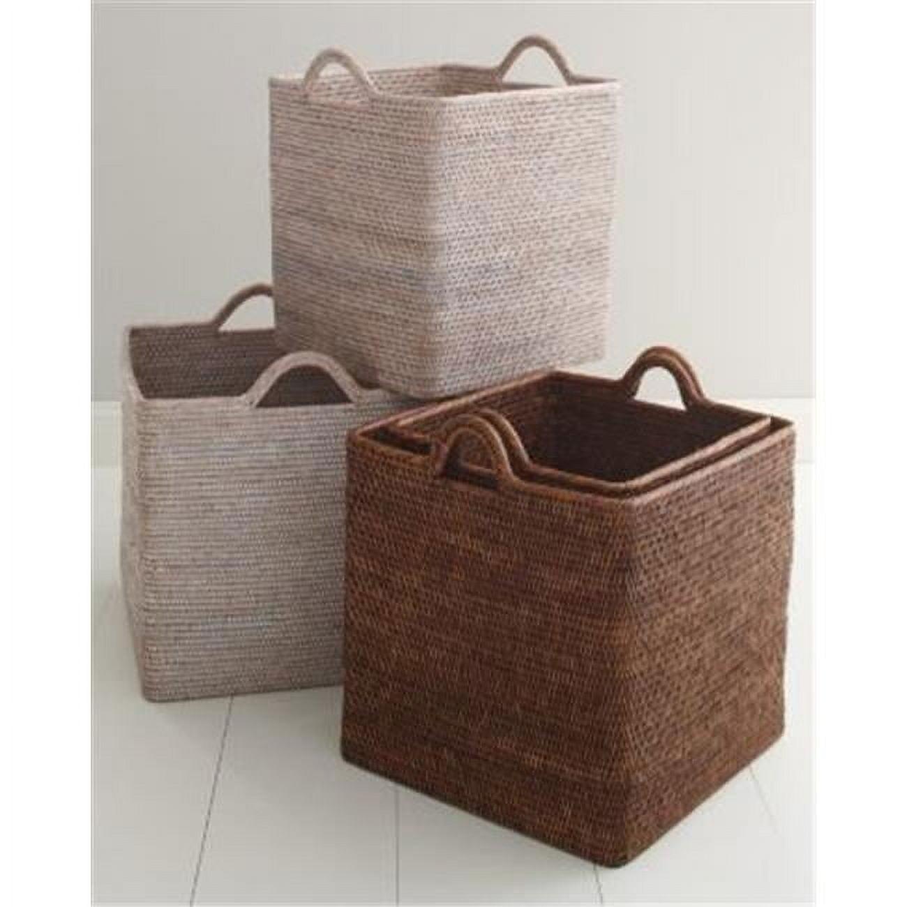 Brown Seagrass Square Storage Basket with Handles