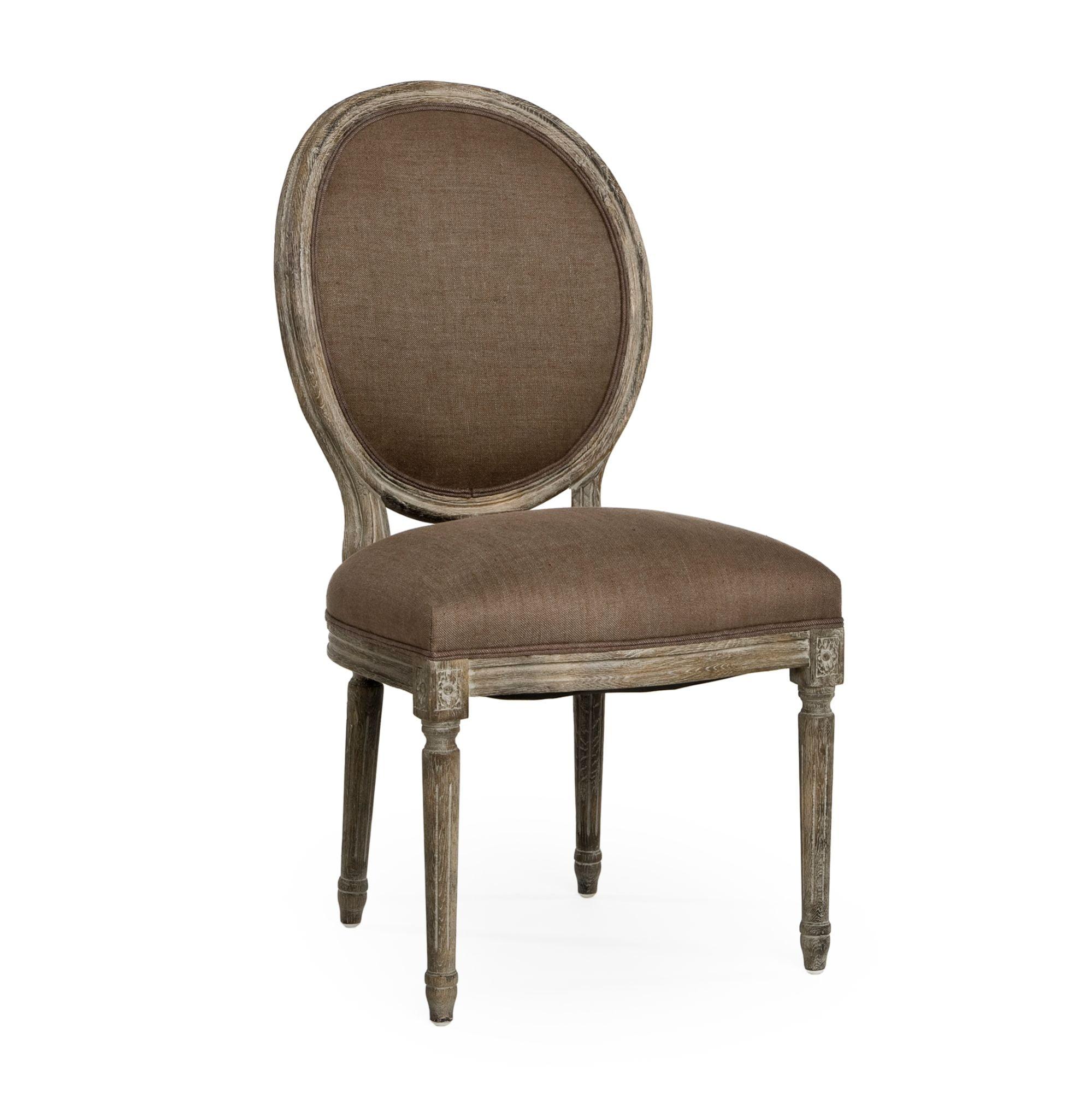 Aubergine Linen and Limed Grey Oak 40" Medallion Side Chair