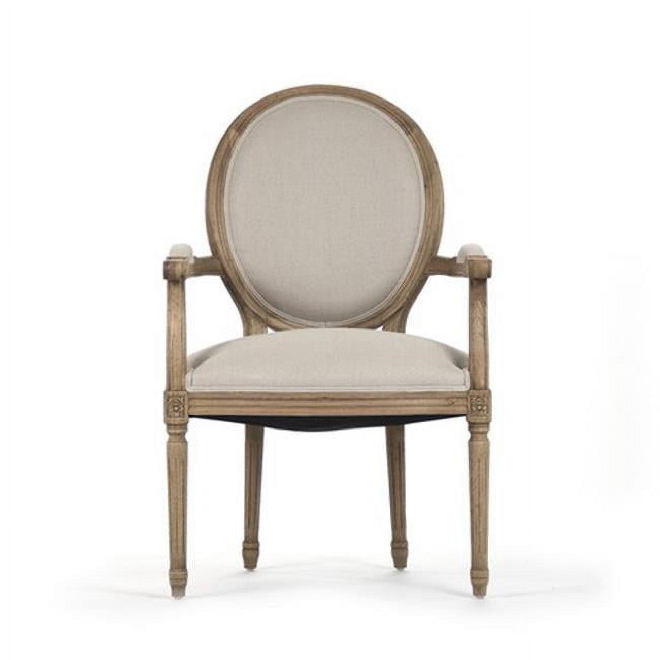 Zentique Natural Oak and Linen Medallion Armchair