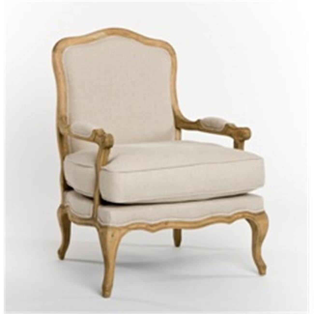 Natural Linen & Oak Distressed Chic Accent Chair