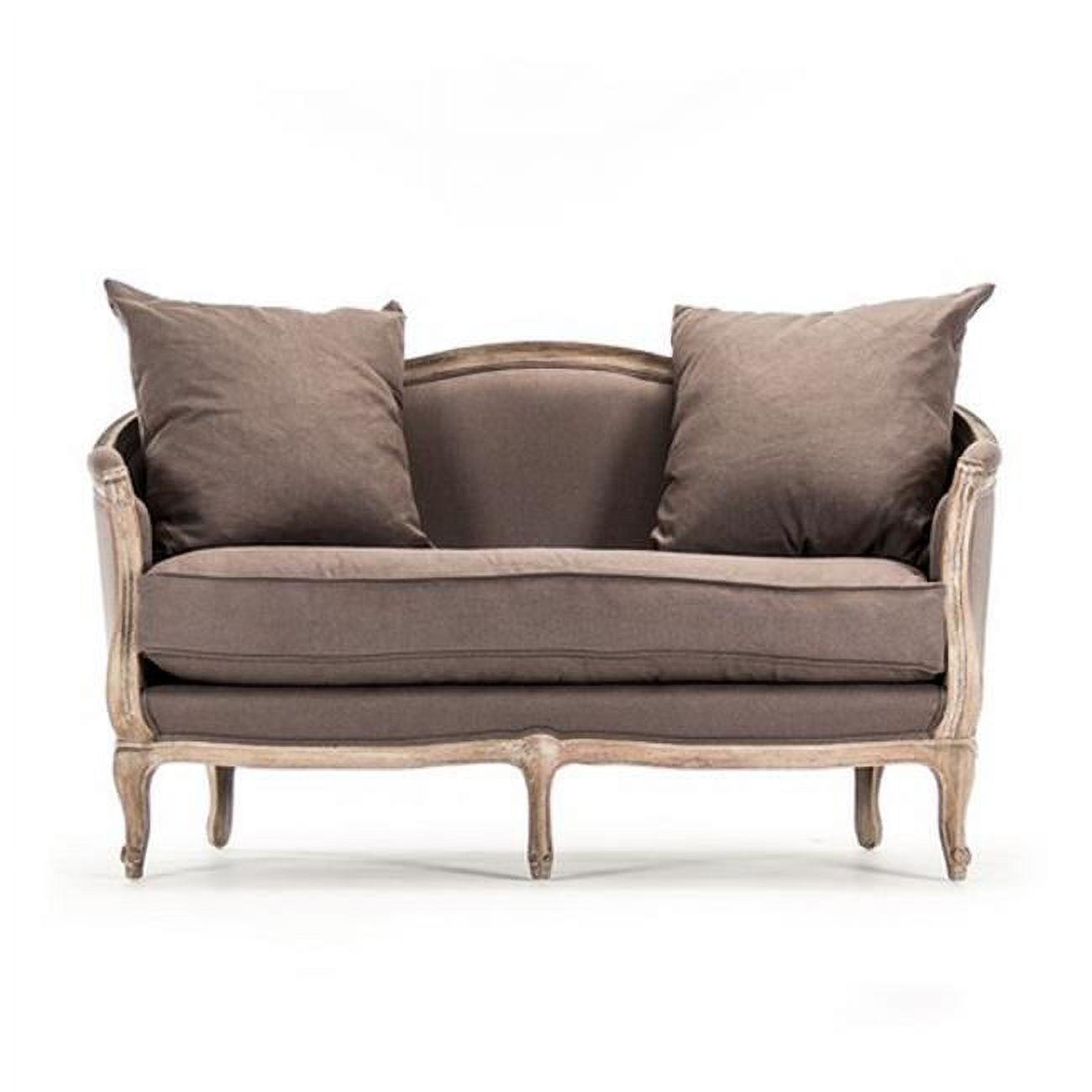 Elegant Flared Arm Brown Velvet Loveseat with Limed Grey Oak Finish