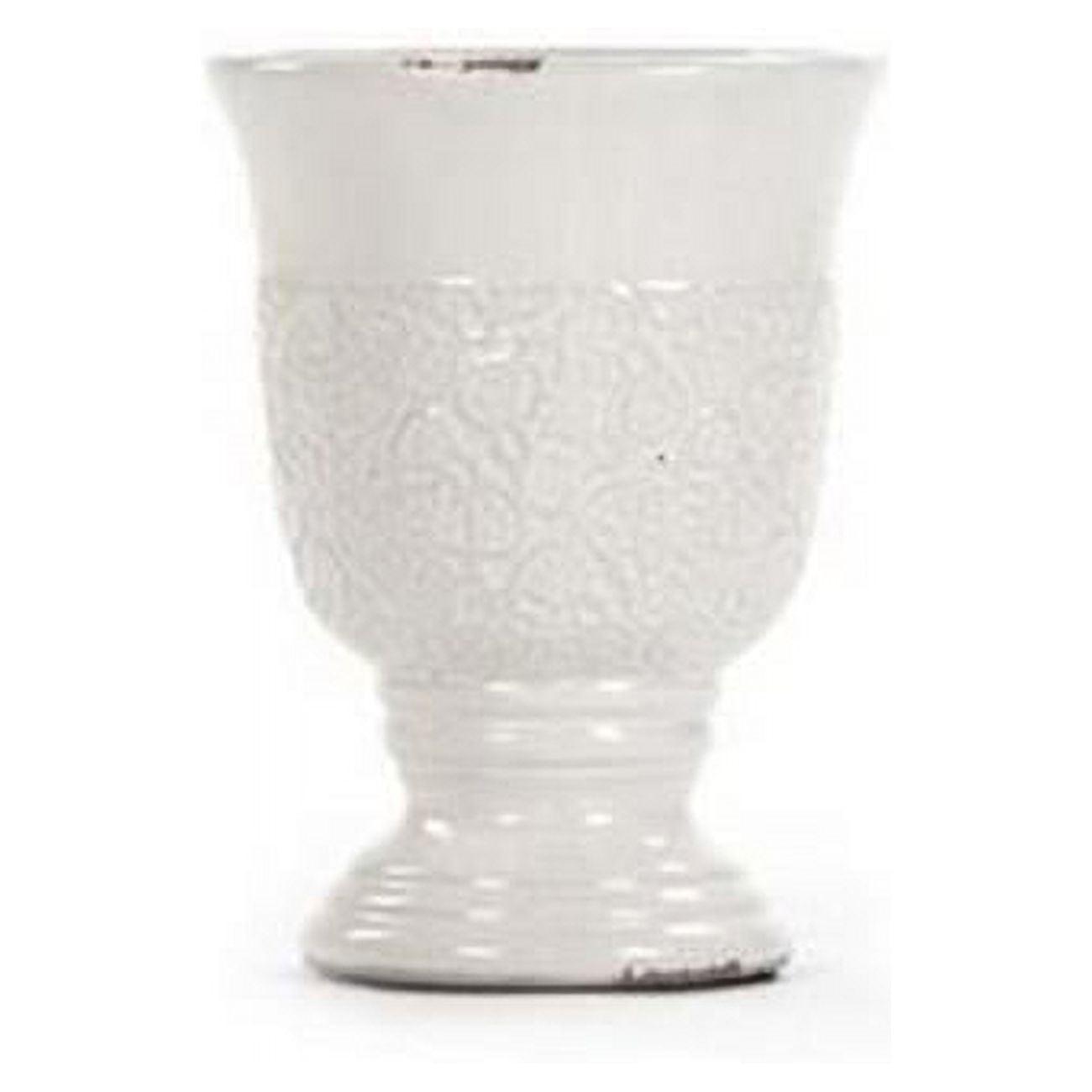 Distressed Crackle White Ceramic Floral Planter Vase