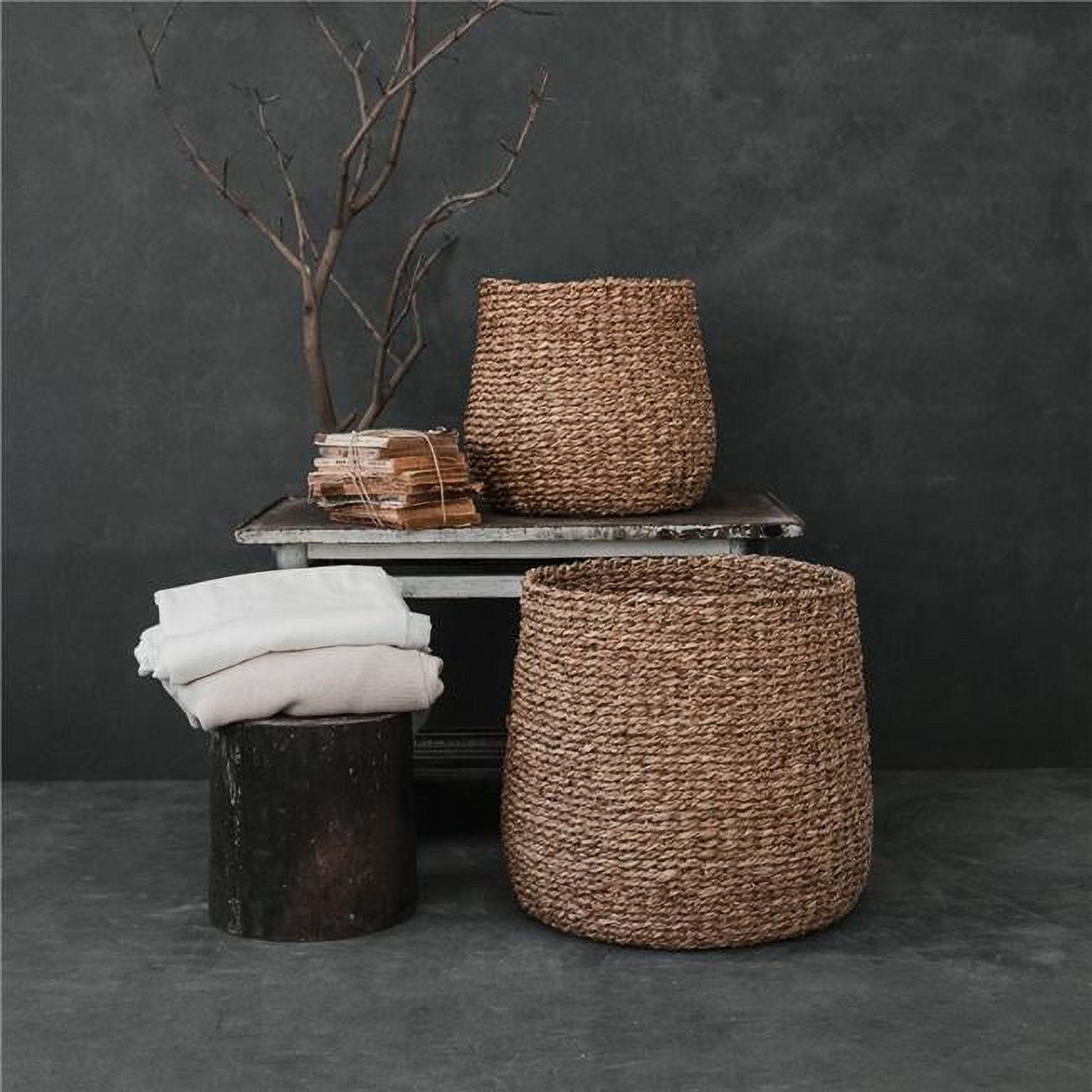 Medium Brown Round Handwoven Seagrass Storage Basket