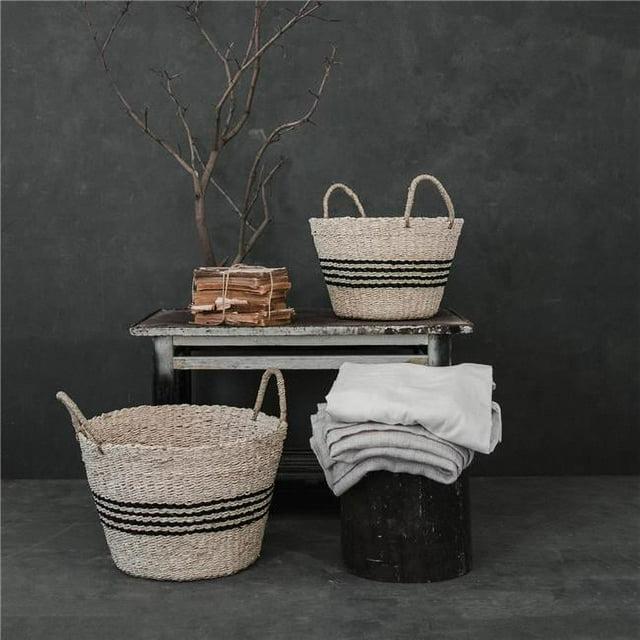 Zentique  Hand Woven Seagrass & Palm Leaf Basket with Dark Stripes & Handles - Large